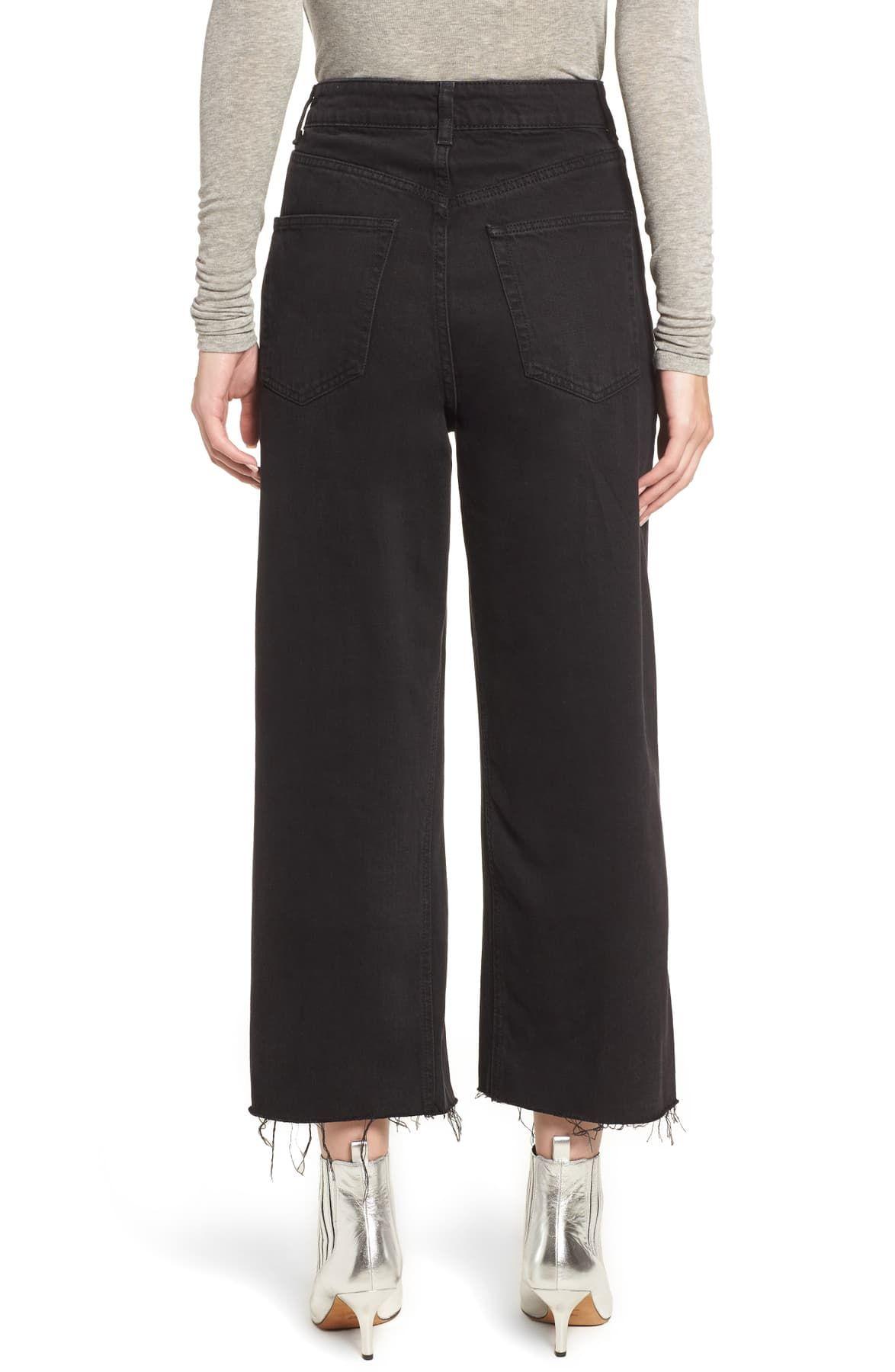 TOPSHOP Denim Washed Black Cropped Wide Leg Jeans - Lyst