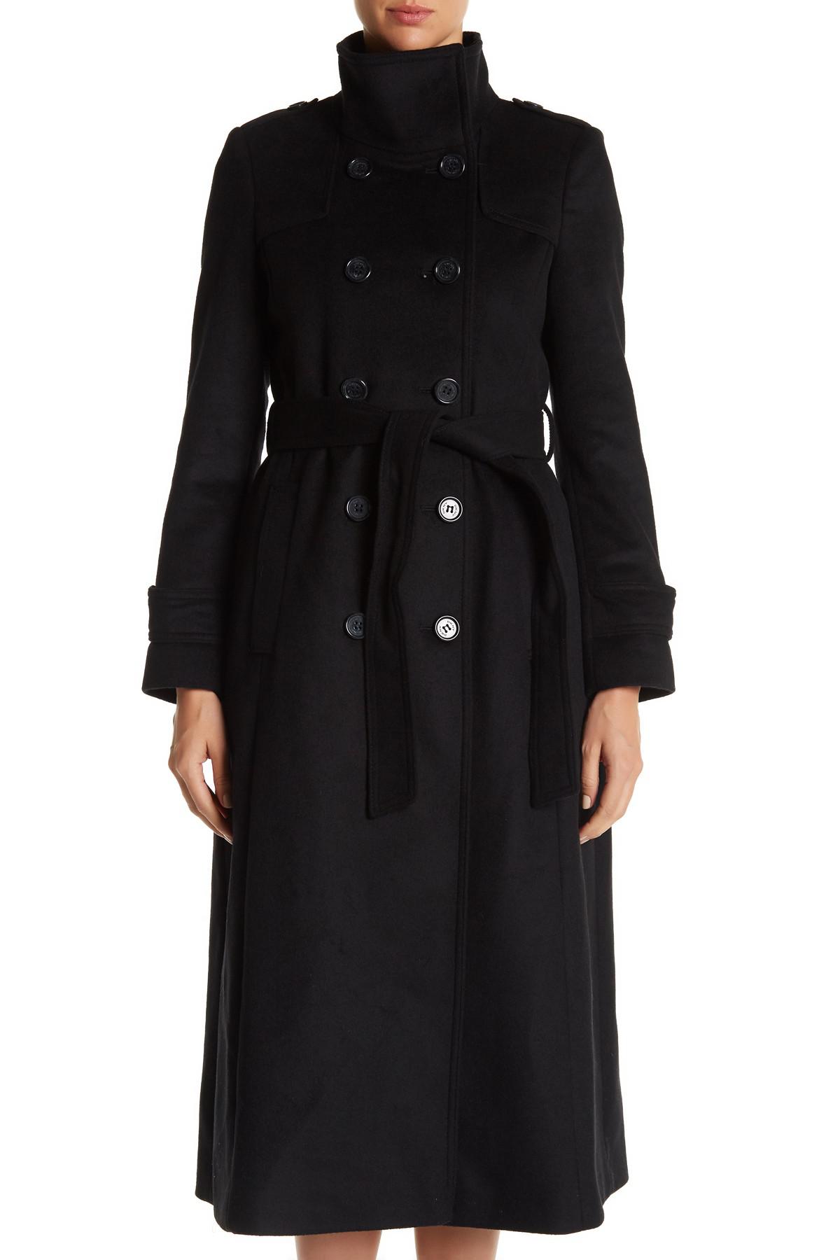 DKNY Double Breasted Long Wool Blend Military Coat (petite) in Black Lyst