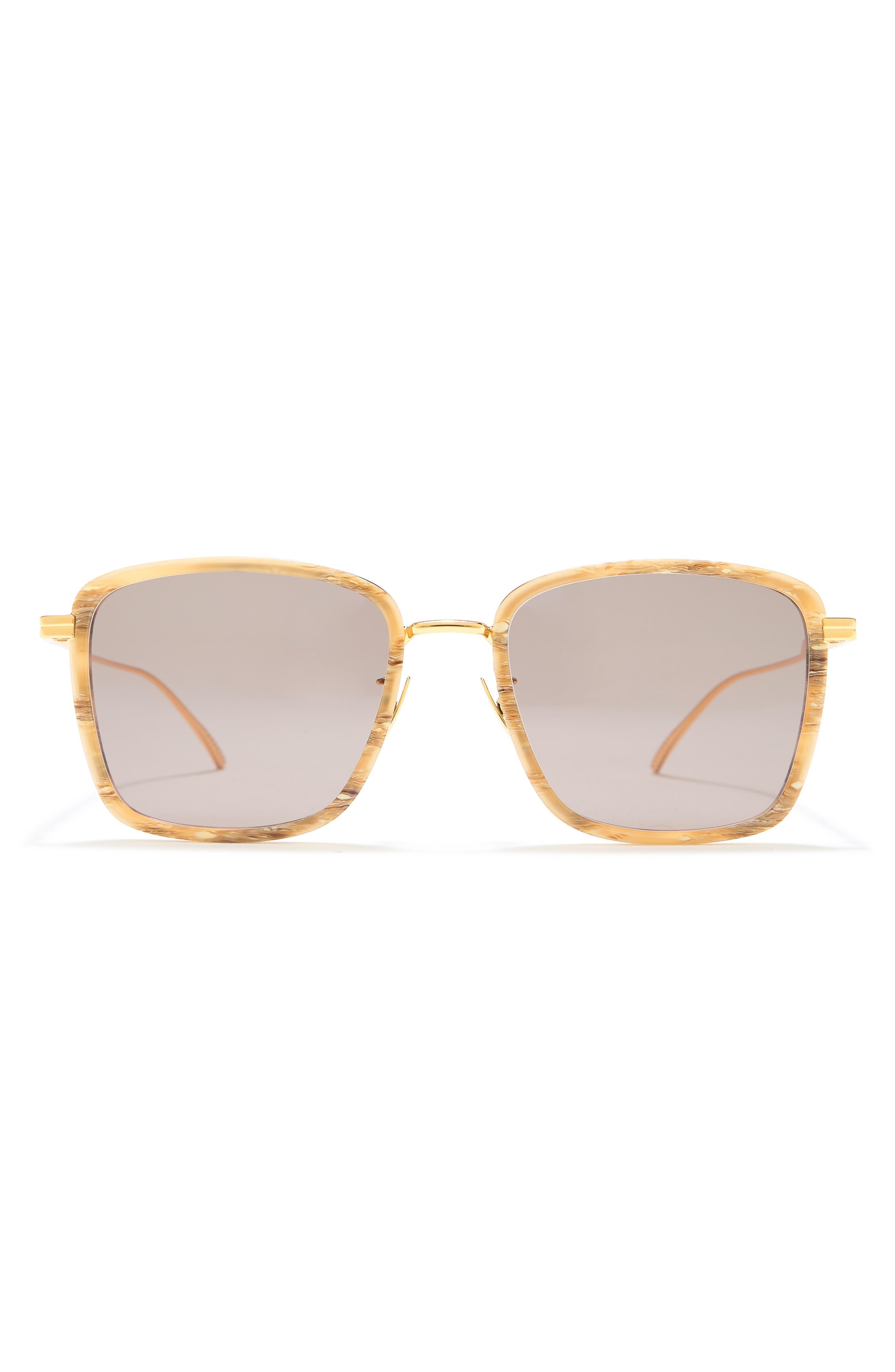 Bottega Veneta 55mm Square Rectangle Sunglasses In Beige Gold