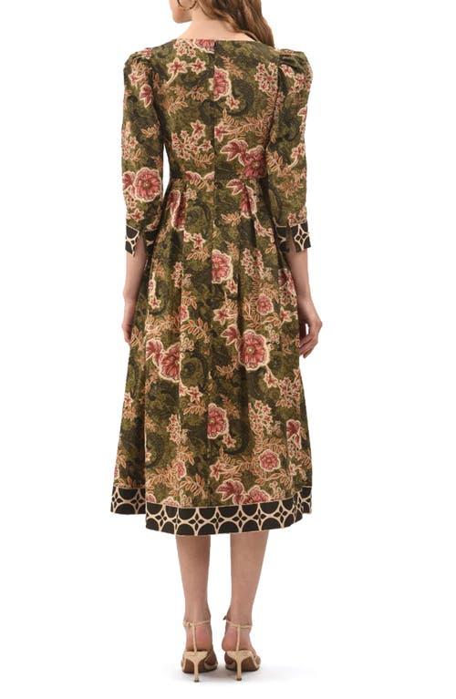 knee length dresses for ladies CELINA MOON Long Sleeve Floral Maxi Dress With Belt – thefrumshopper main image 0