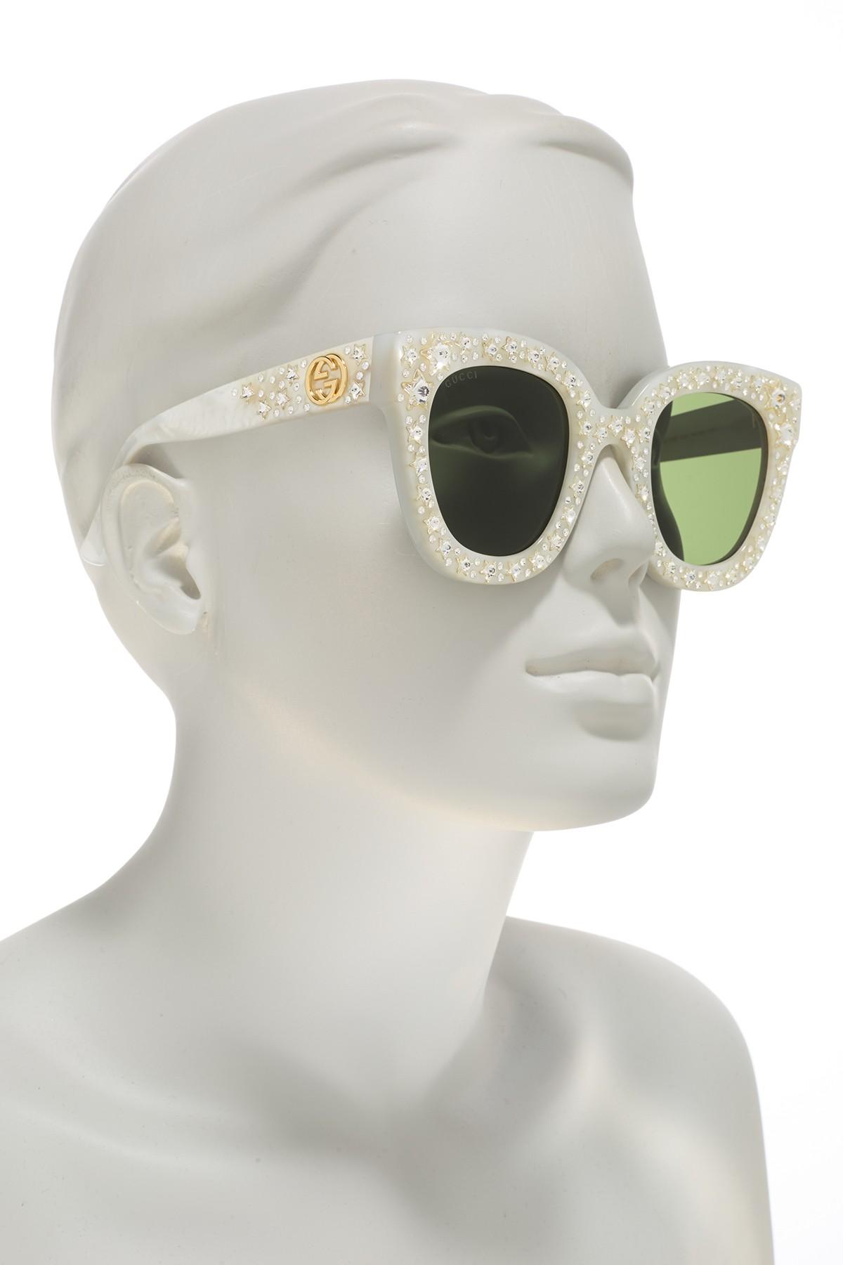 Gucci 49mm Crystal Star Sunglasses in White White Green (White) | Lyst