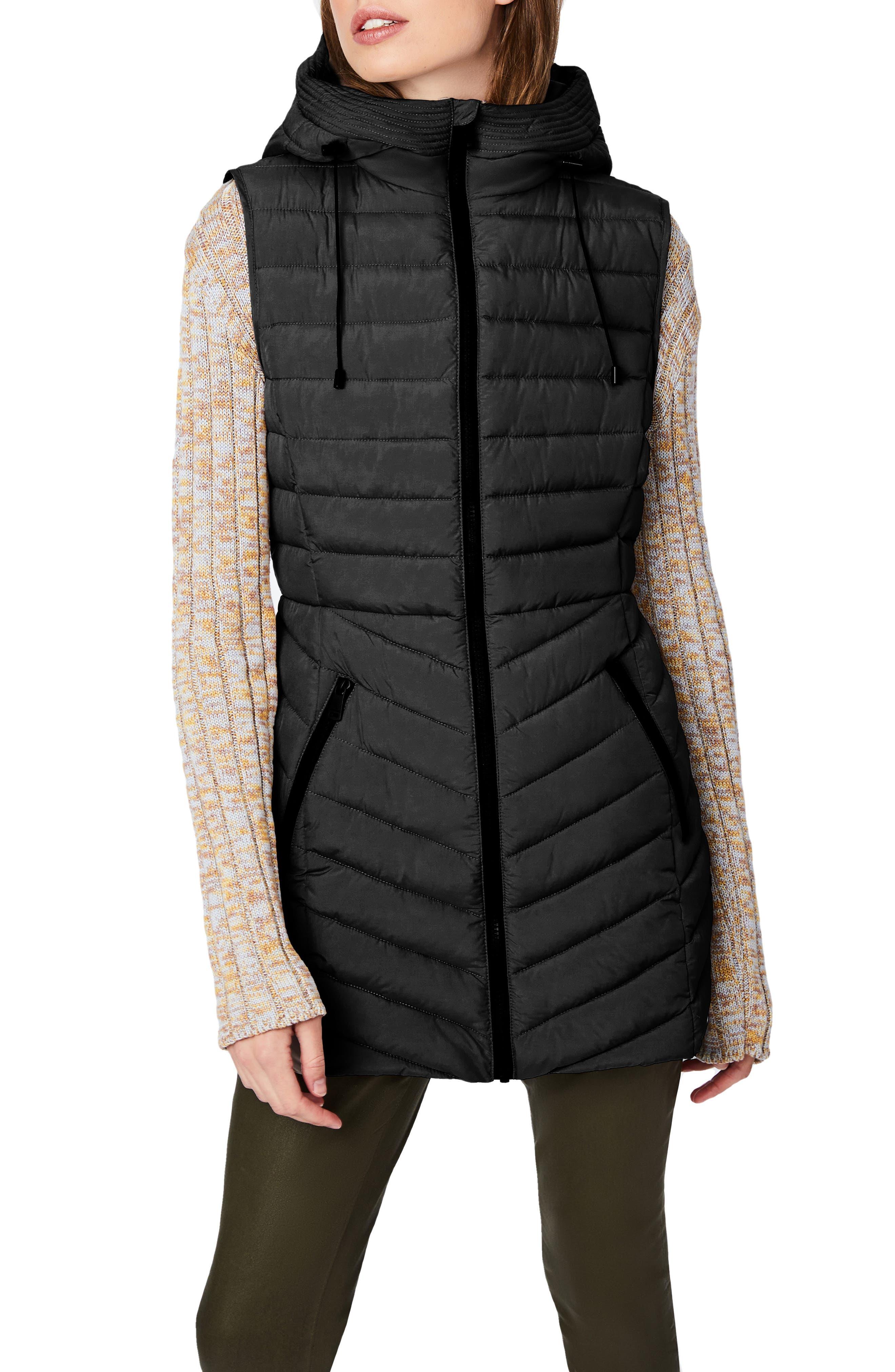 Bernardo Hooded Long Puffer Vest In Black At Nordstrom Rack | Lyst