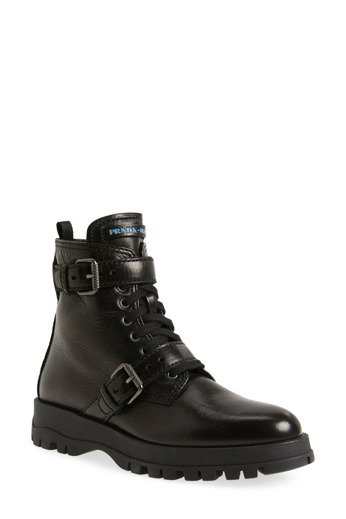 Prada Buckle Combat Boots (women) in Black | Lyst