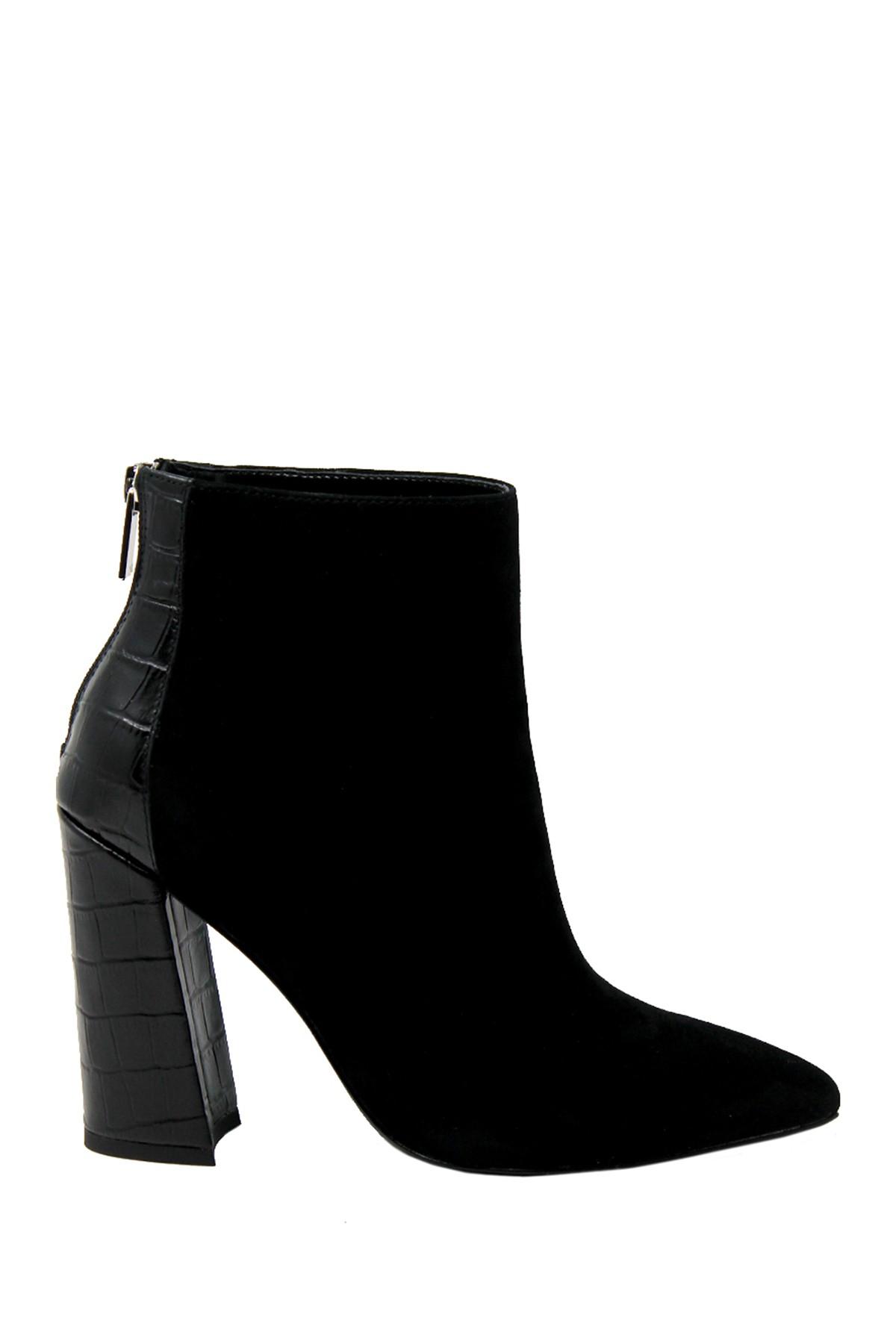 latch croc embossed block heel boot