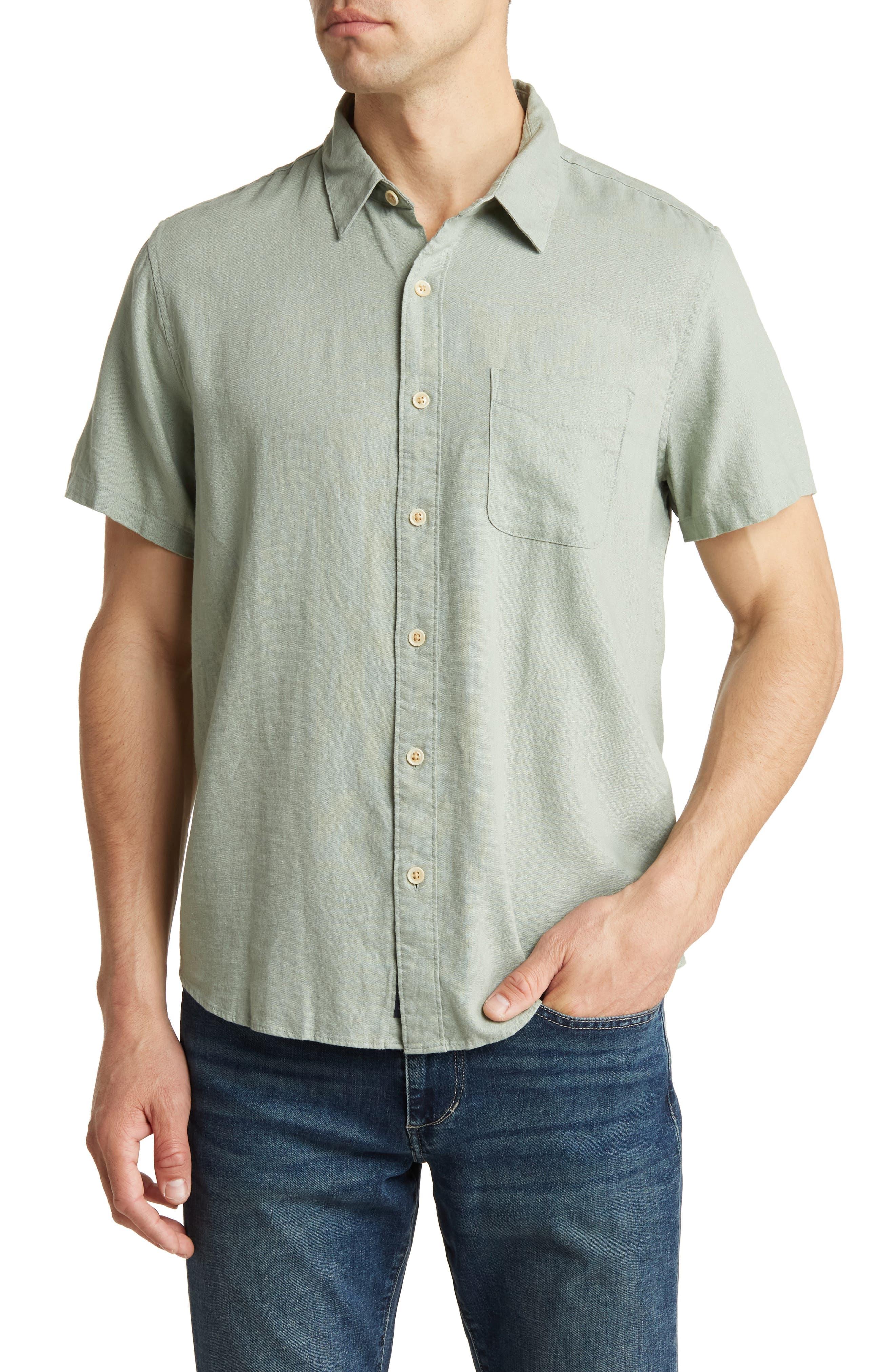 Lucky Brand San Gabriel Short Sleeve Linen Blend Button-up Shirt in Green  for Men