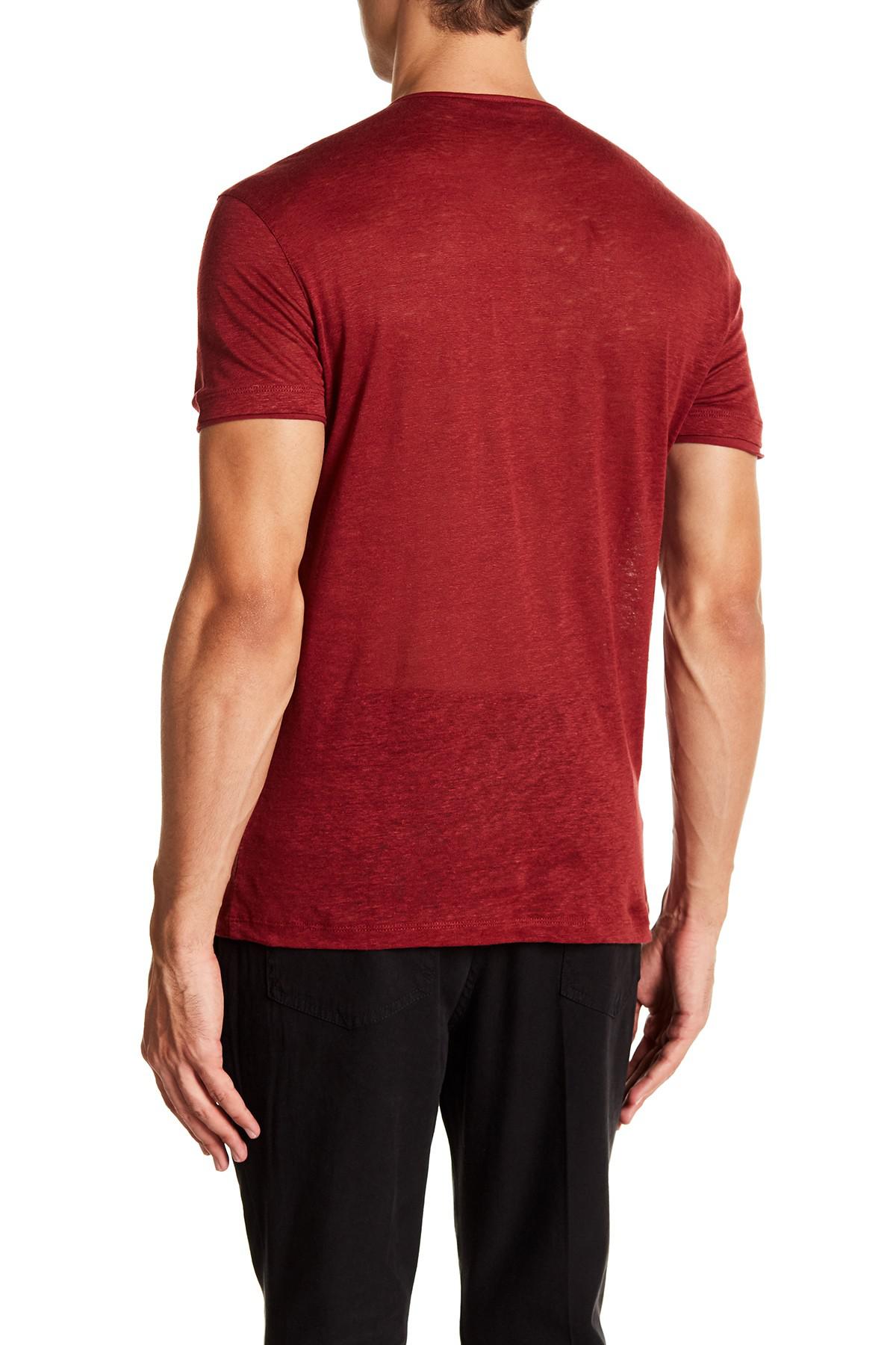 John Varvatos Collection Men/'s Cranberry Linen Burnout Short Sleeve Henley Shirt