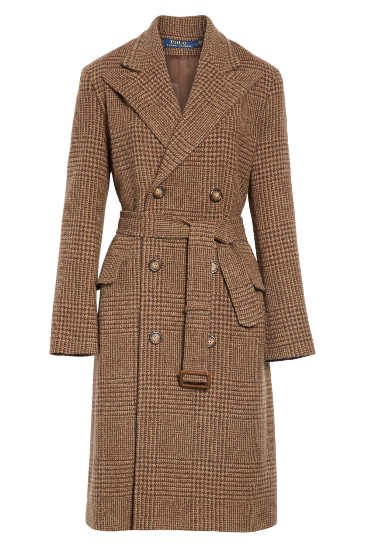 Polo Ralph Lauren Plaid Lambswool & Alpaca Belted Coat in Brown Lyst