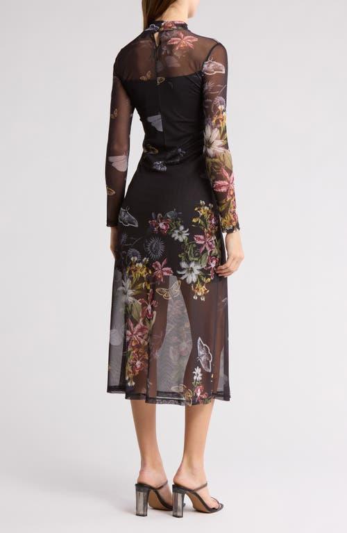 AllSaints Hanna Floral Long Sleeve Mesh Dress in Black | Lyst