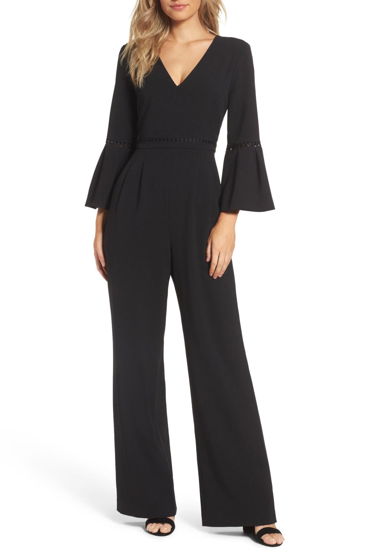 Eliza J Bell Sleeve Wide Leg Jumpsuit (regular & Petite) in Black