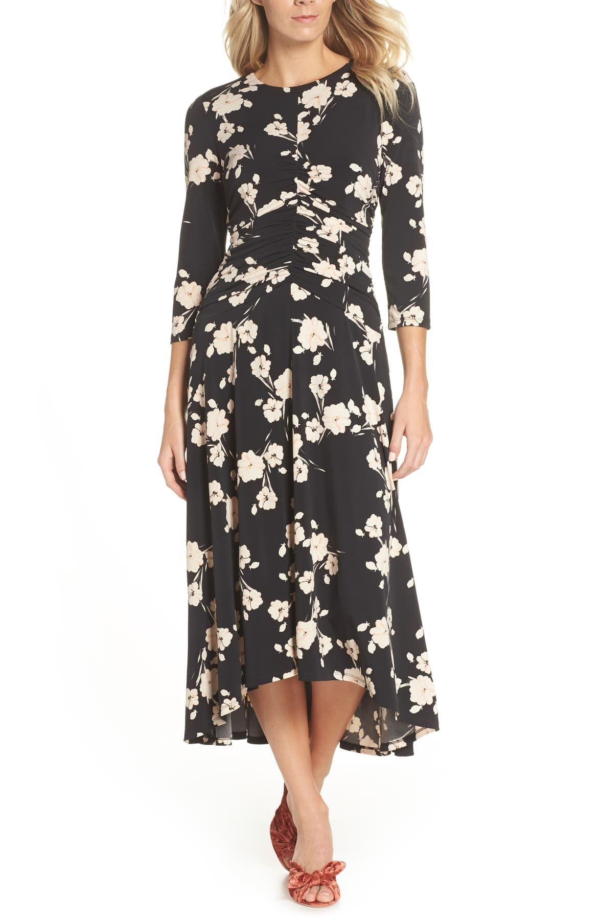 maggy london ruched waist midi dress