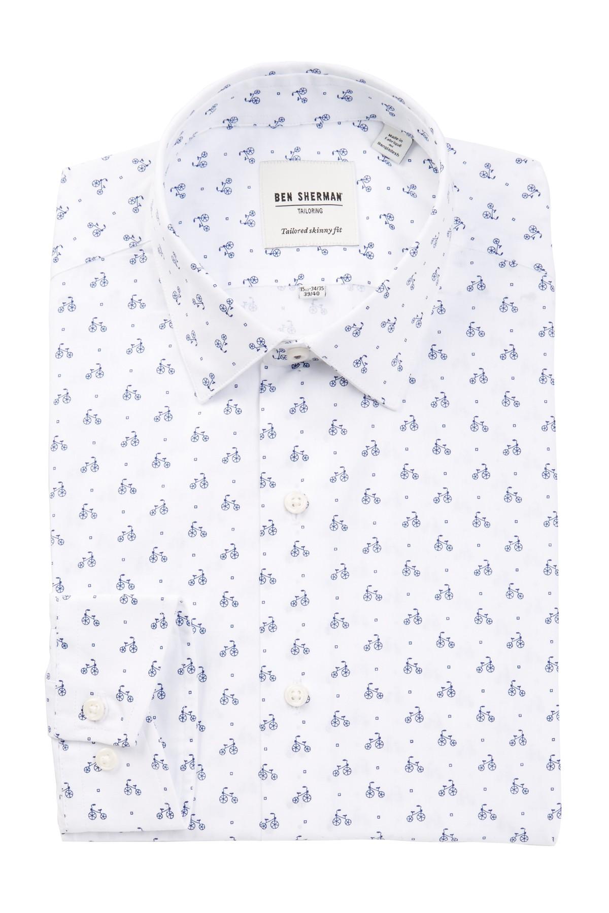 Sherman Navy Print Tailored Skinny Fit Dress Shirt in Blue Men | Lyst