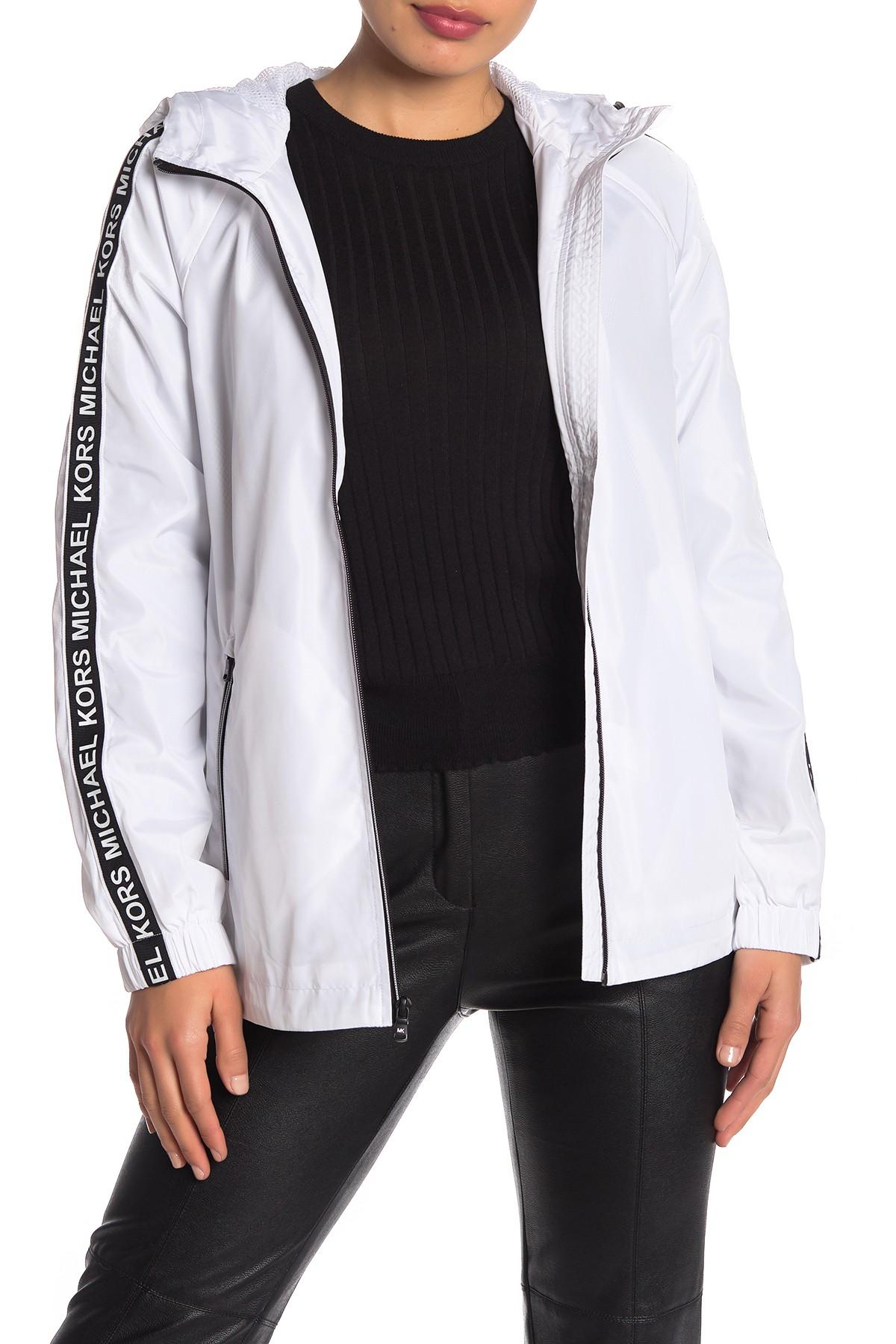 MICHAEL Michael Kors Synthetic Sleeve Tape Logo Jacket in White - Lyst