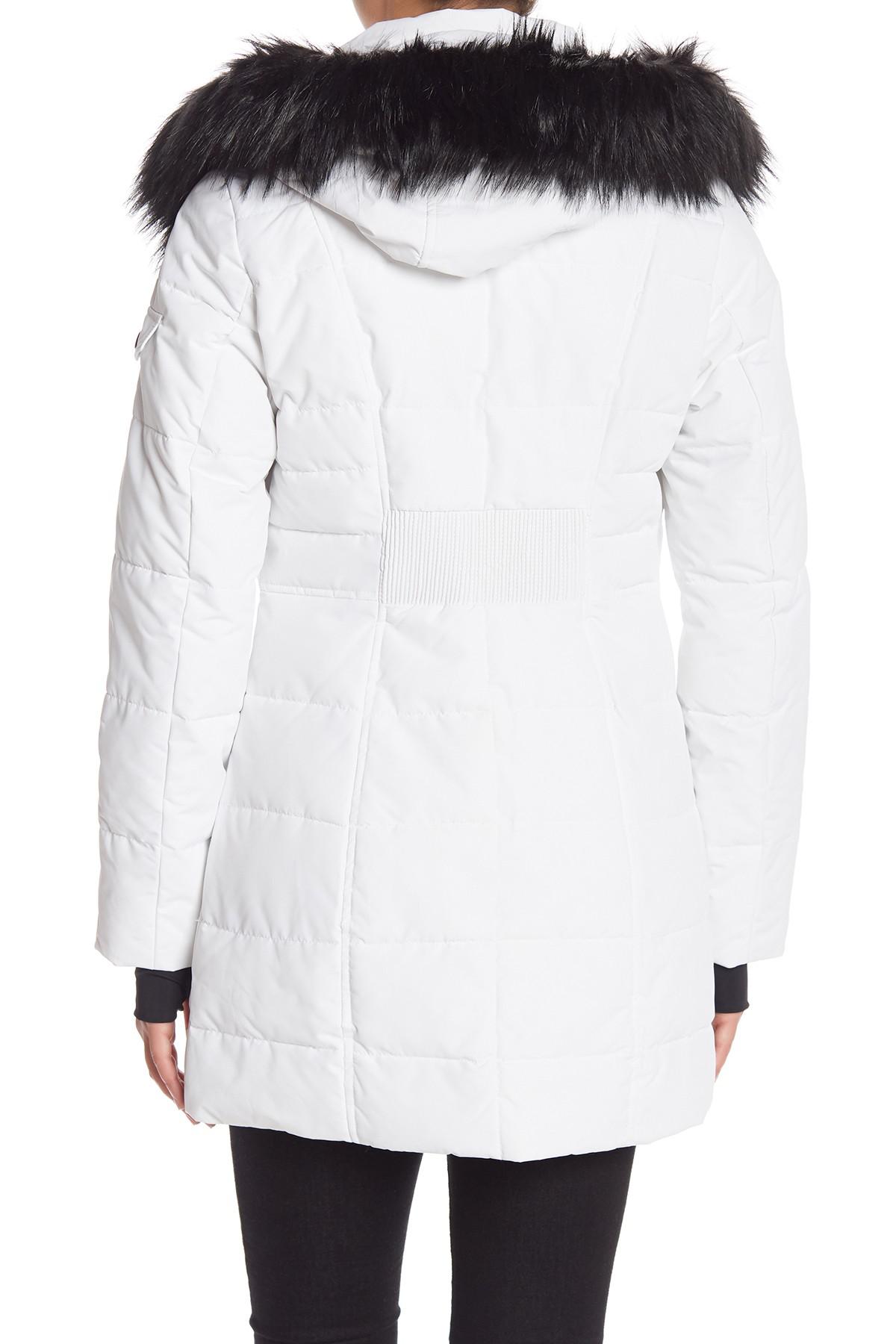 nautica faux fur hooded quilted jacket
