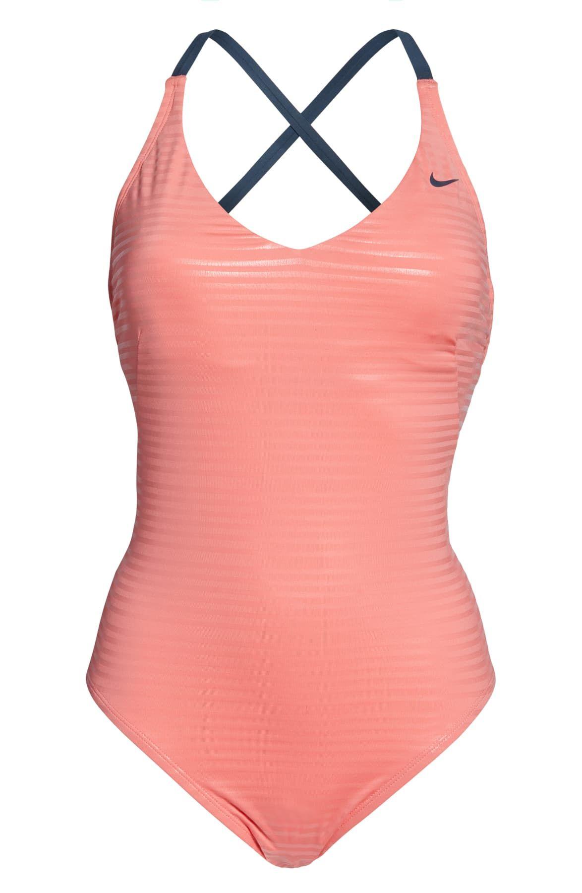 Nike Shine Stripe Crossback One-piece Swimsuit in Pink - Lyst