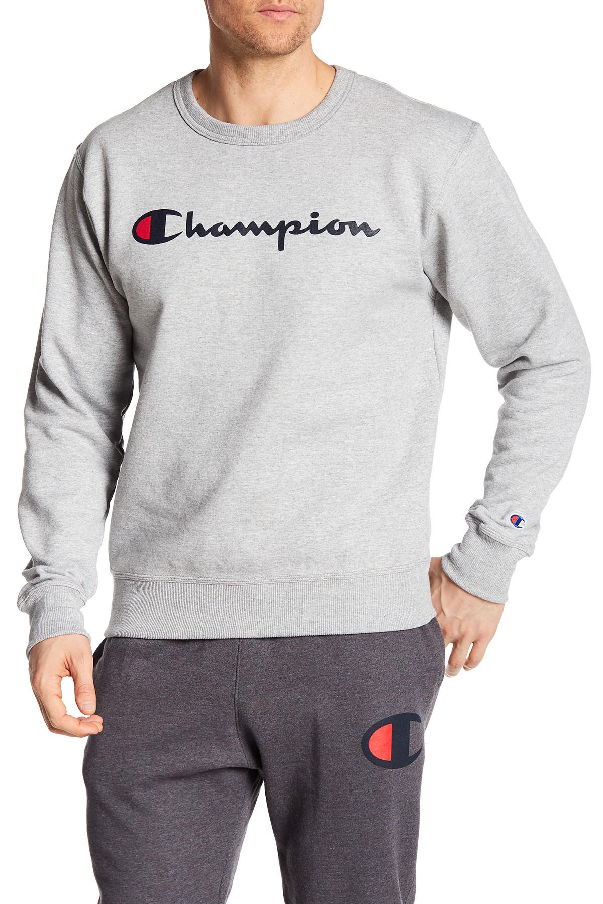 Champion Fleece Graphic Powerblend Crew Neck Sweatshirt in Gray for Men ...