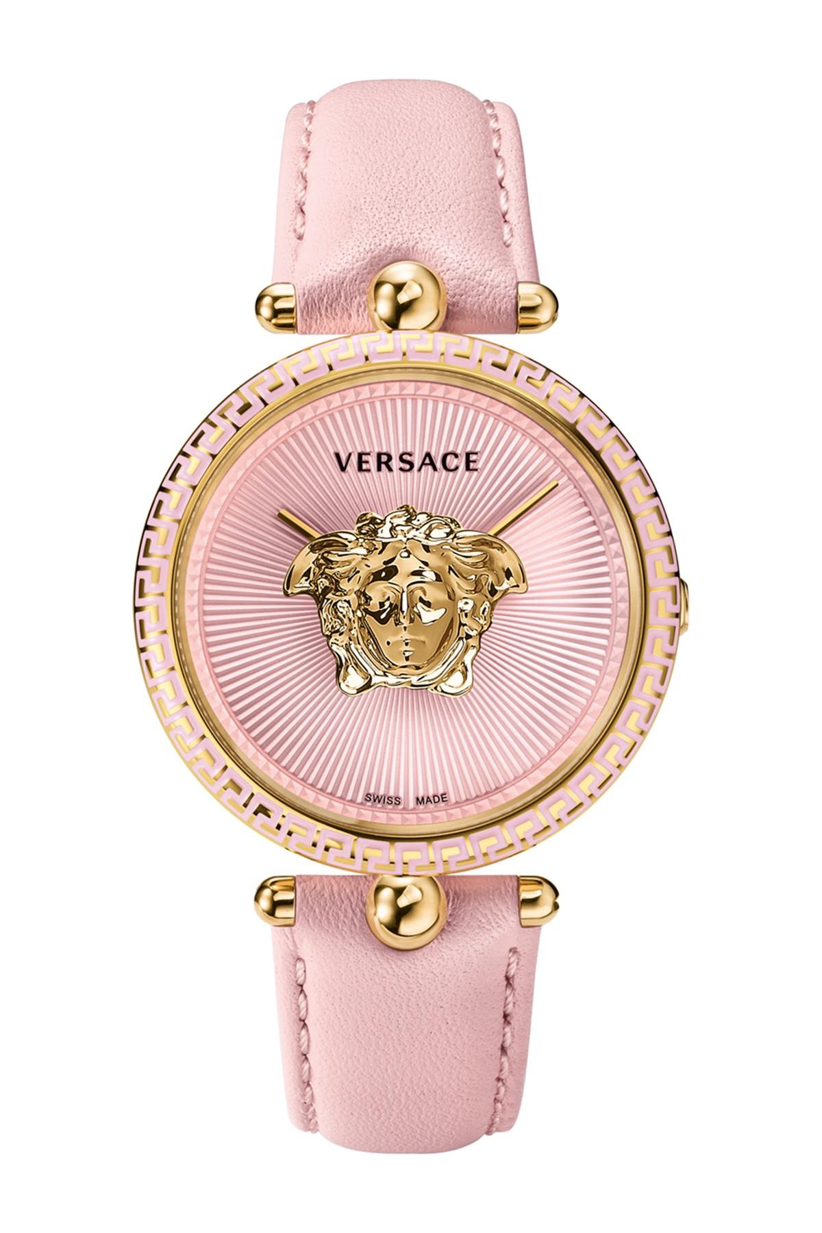 Versace Leather Women's Palazzo Empire Quartz Watch, 39mm in Pink 