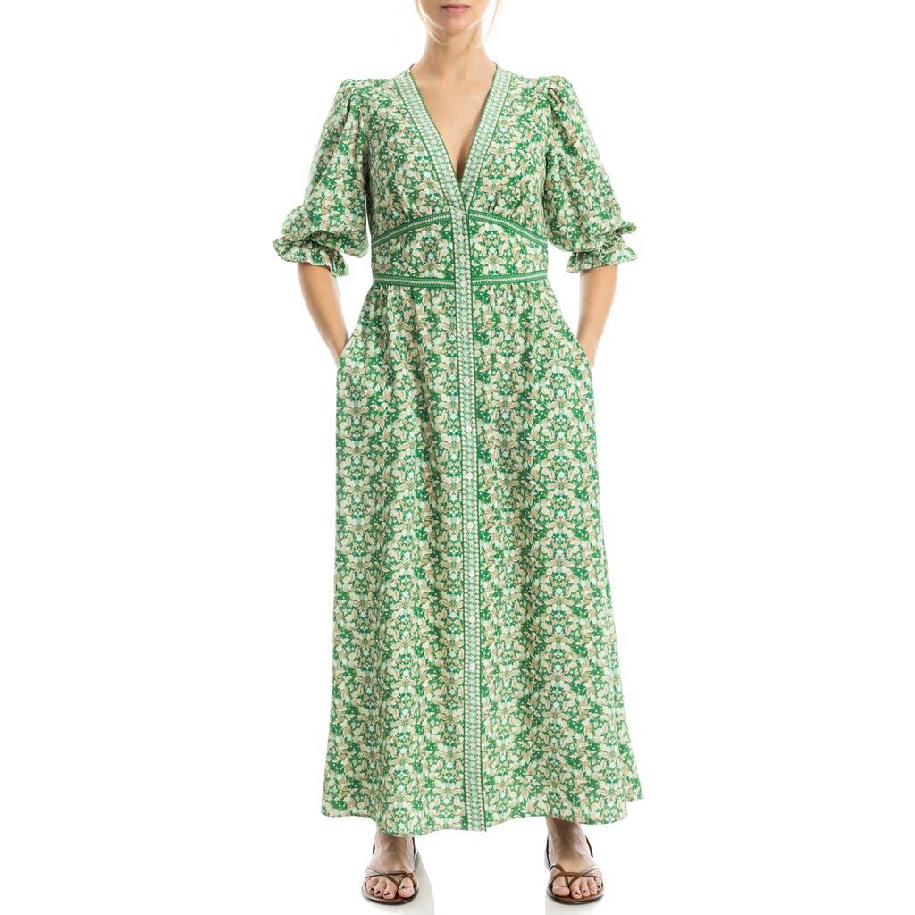 green emerald velvet dress Max Studio Women's Short Sleeve V-Neck Maxi Dress, Green Med Trans Geo  Clover at Amazon Women's Clothing store main image 0