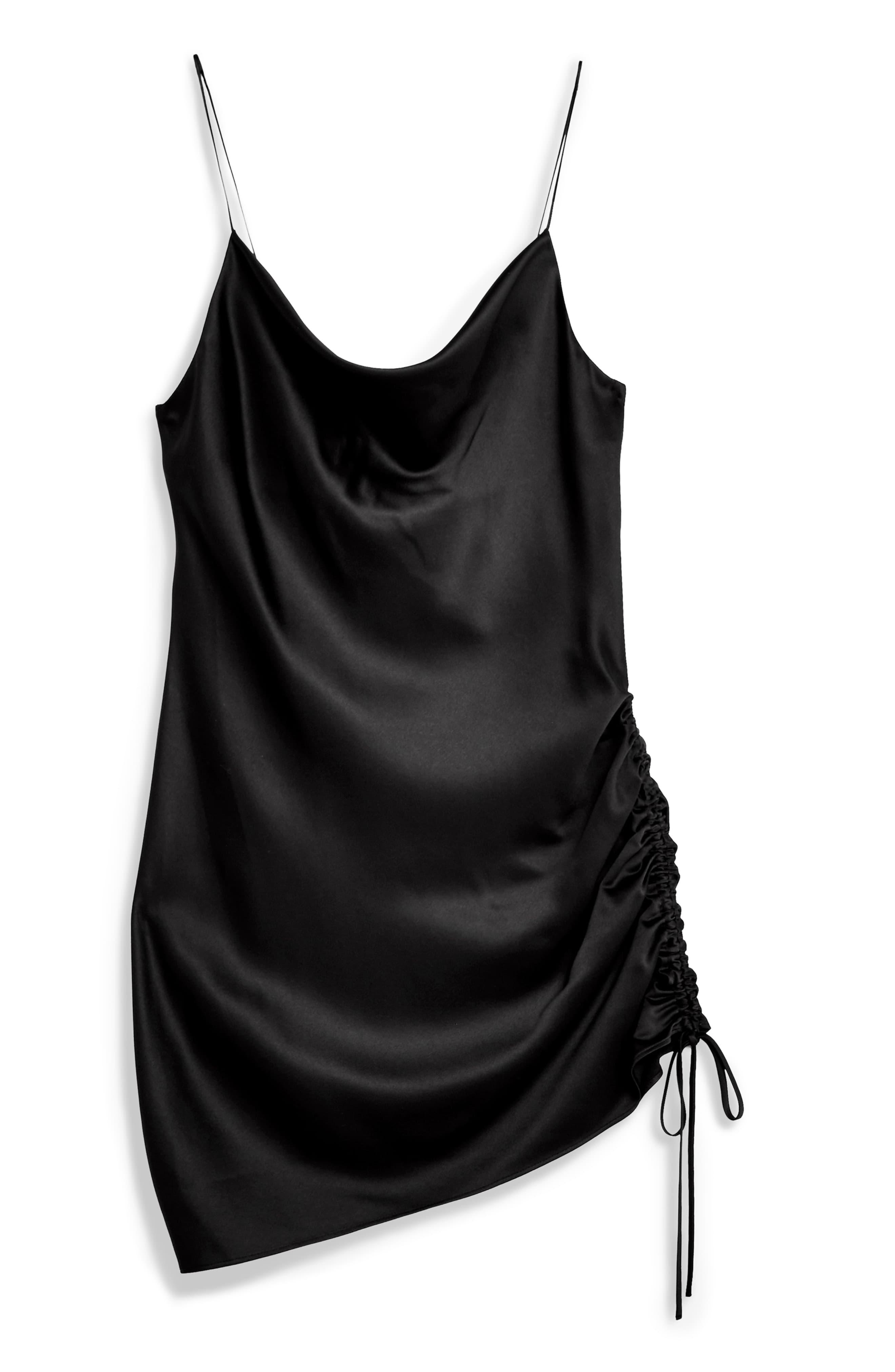 TOPSHOP Ruched Mini Satin Slip Dress in Black | Lyst