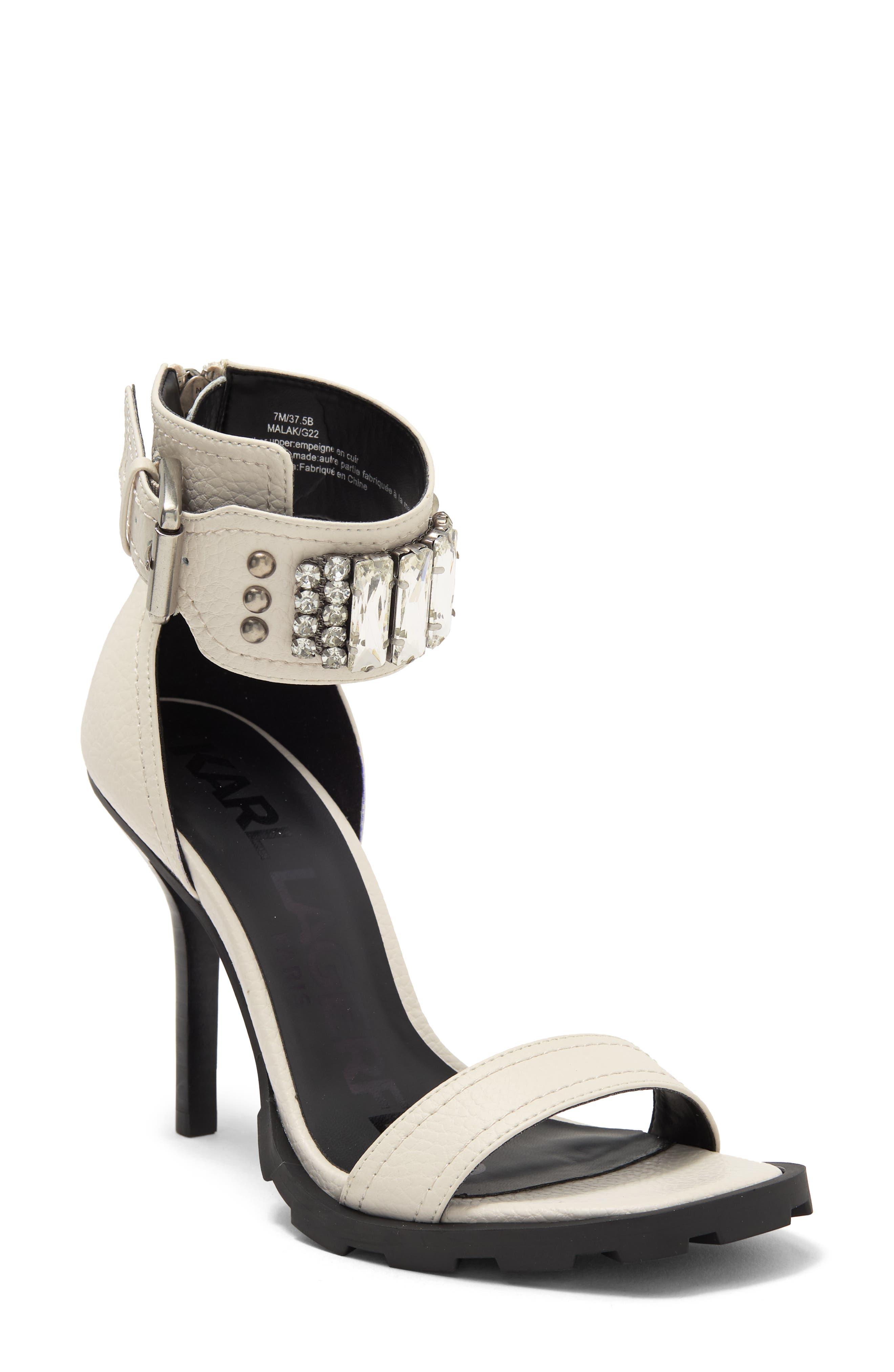Karl Lagerfeld Malinda Embellished Ankle Strap Sandal in Black | Lyst