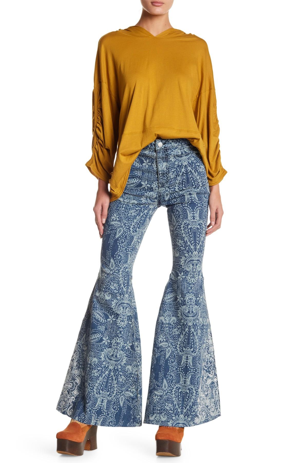 Denim Embroidered Bell Bottom Jeans 