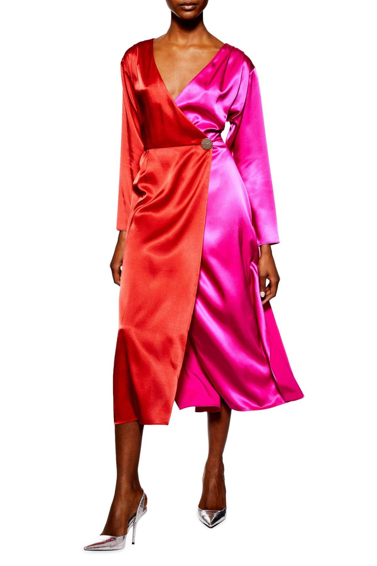 TOPSHOP Colorblock Dress in Pink