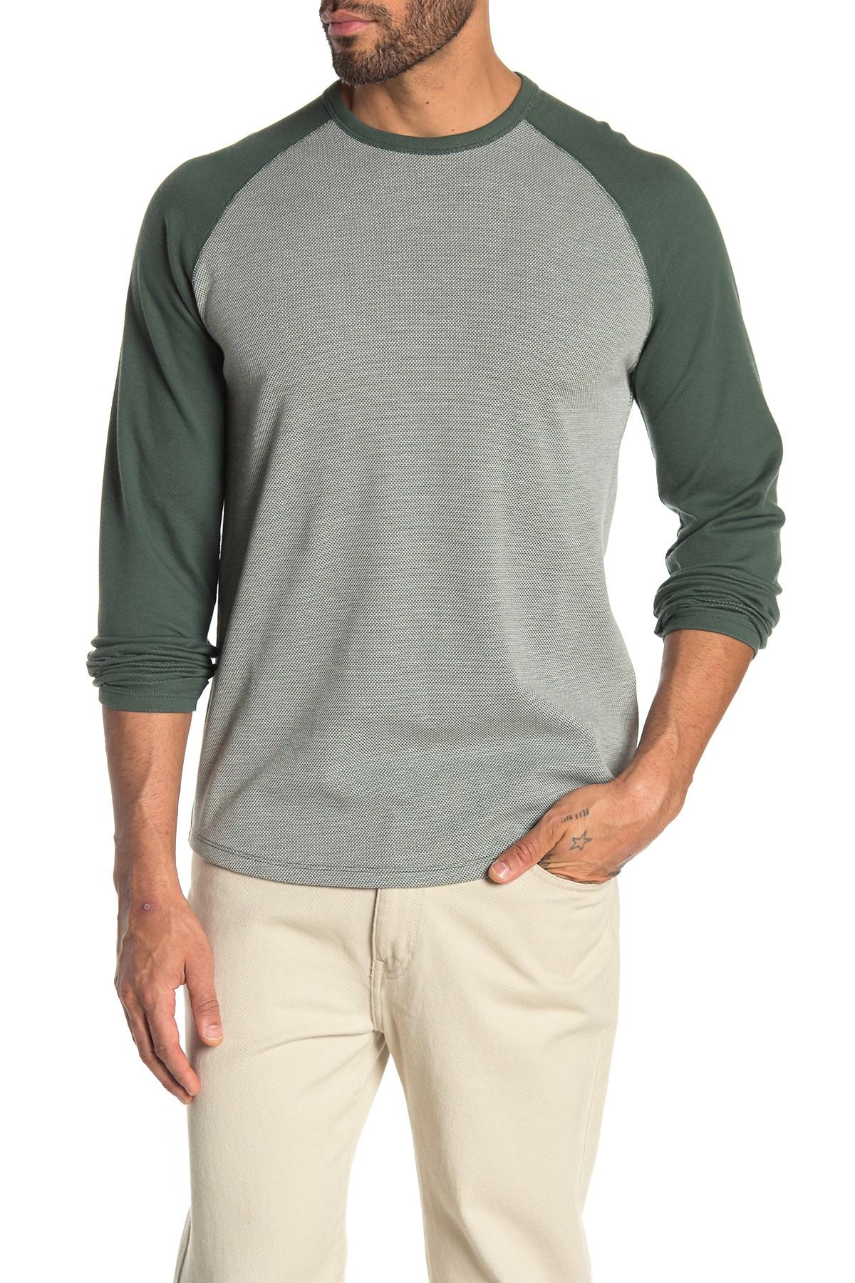 Vince Cotton Long Sleeve Thermal Knit Baseball Tshirt in Green for Men Lyst