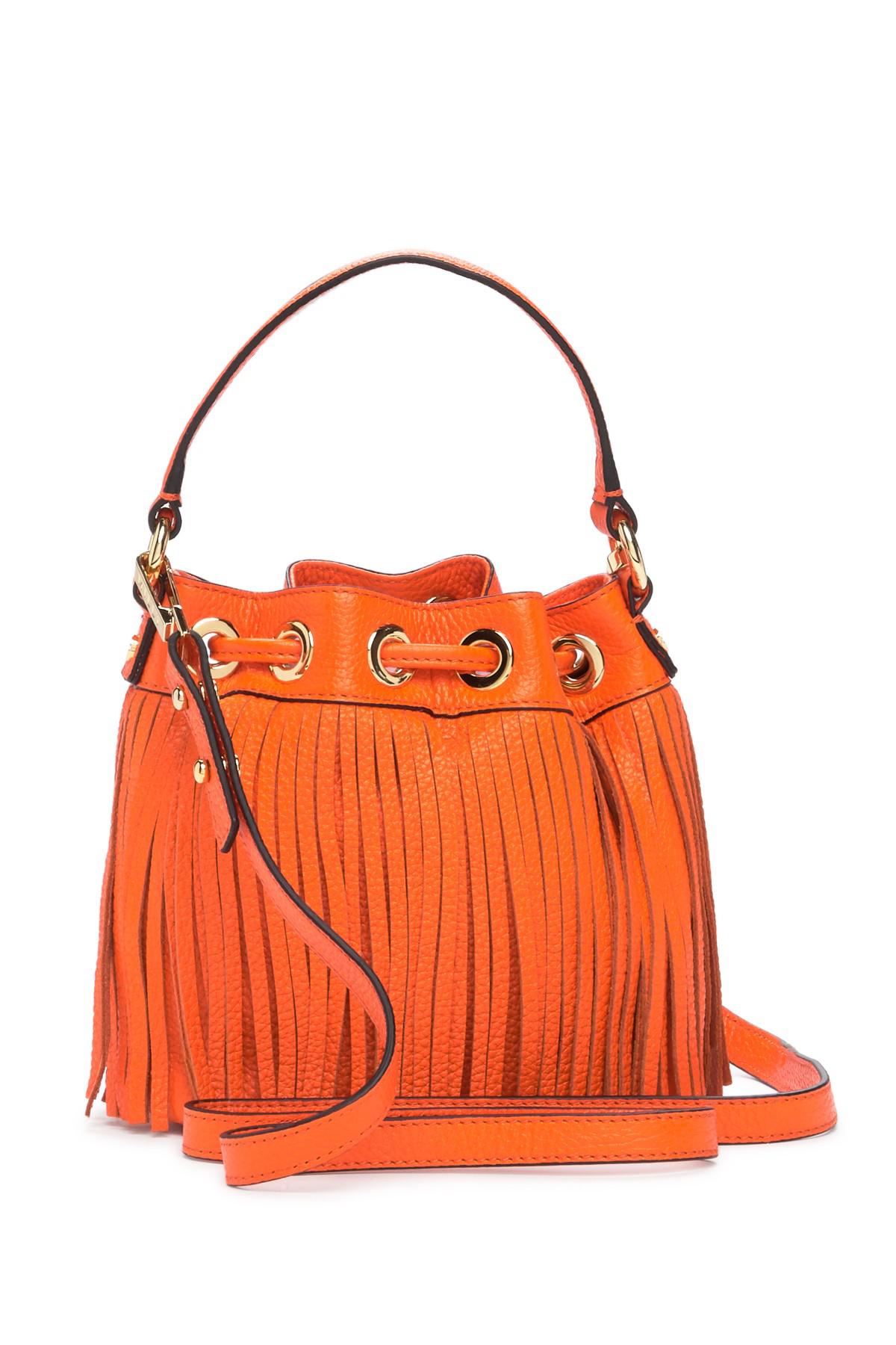Lyst Milly Es Fringe Small Drawstring Leather Handbag In Orange Small Drawstring Leather Handbag Lyst View Fullscreen