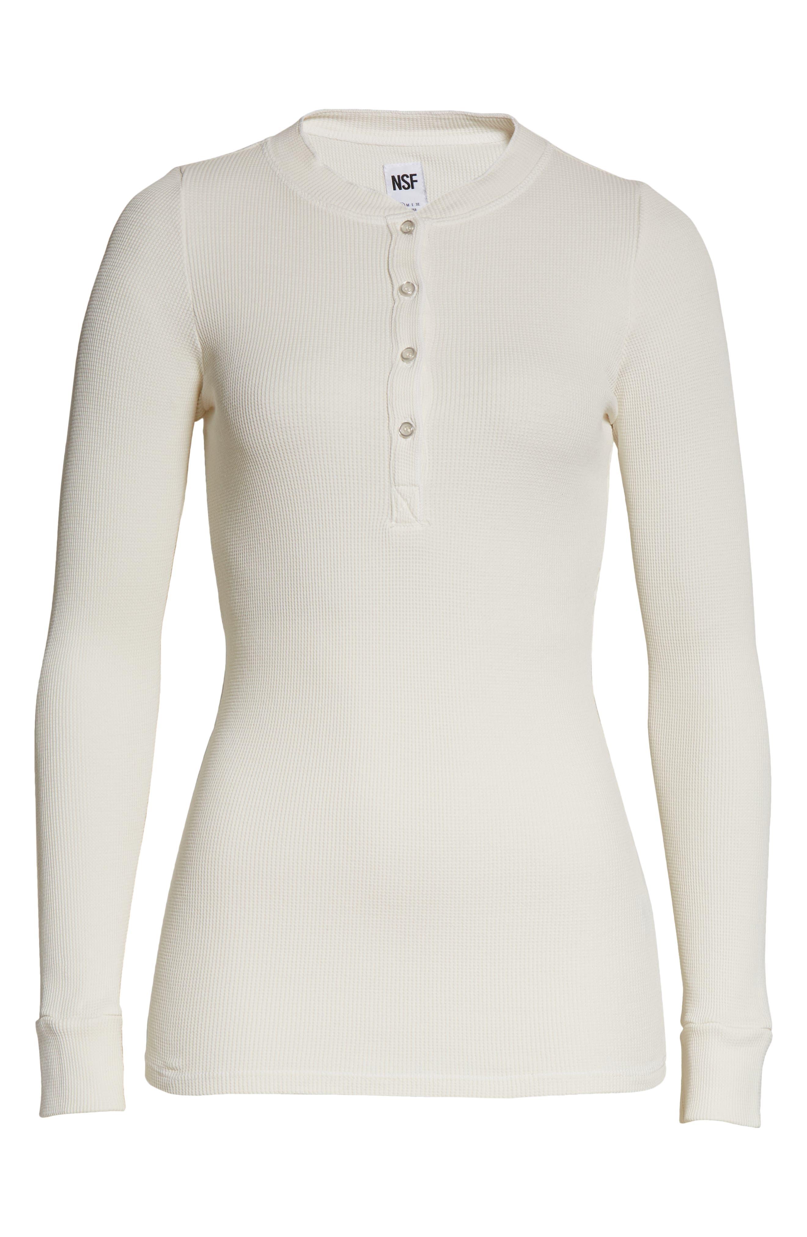 Bliss and Mischief Henri Slim Fit Thermal Henley Top In Soft White