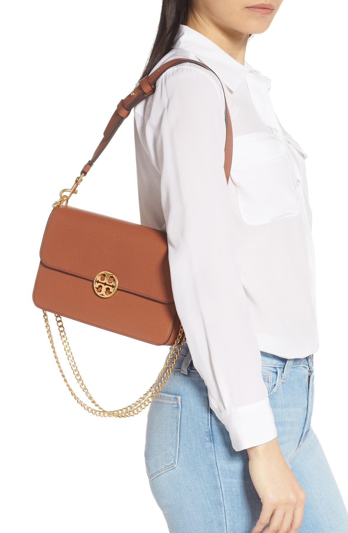 Tory Burch Chelsea Leather Shoulder Bag in Brown | Lyst