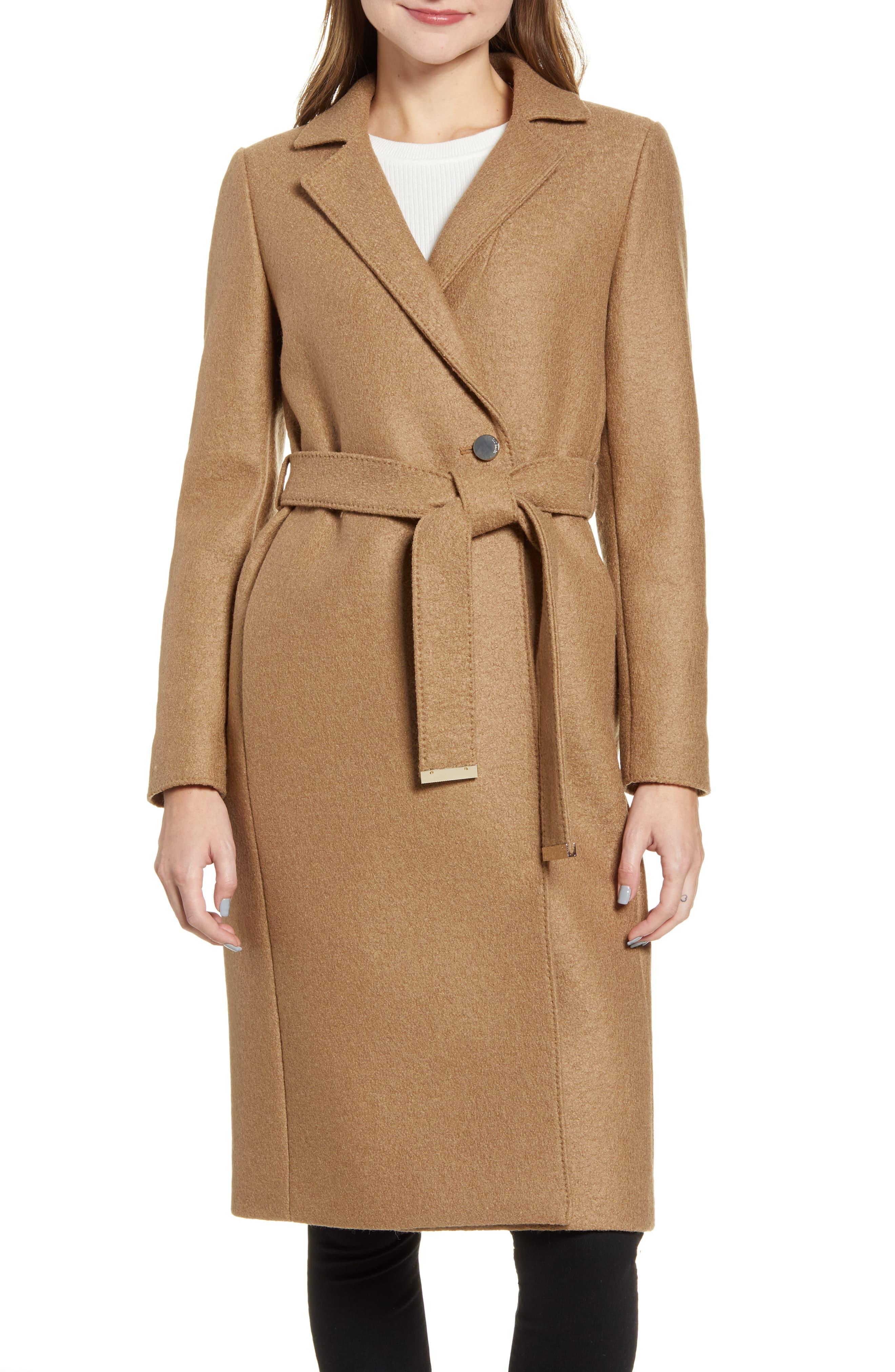 ted baker corinna long wrap coat with faux fur collar