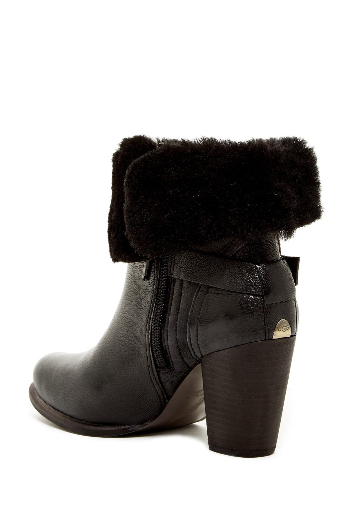 UGG Leather Jayne Cuffable Genuine Shearling Bootie in Black - Lyst
