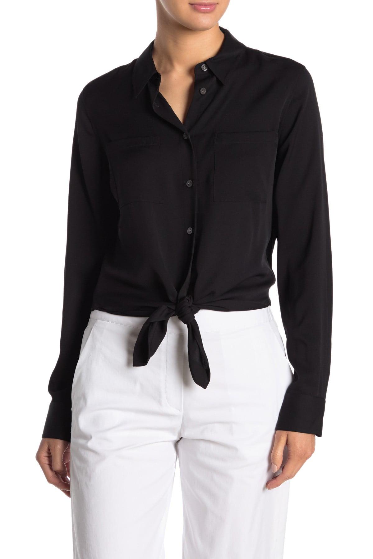 Theory Tie Front Silk Blend Blouse in Black | Lyst