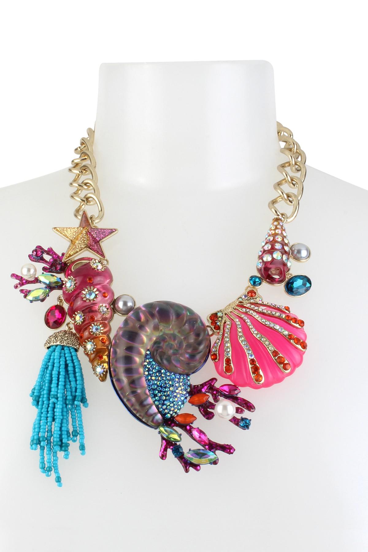 Lyst Betsey Johnson Seashell Bib Necklace in Red