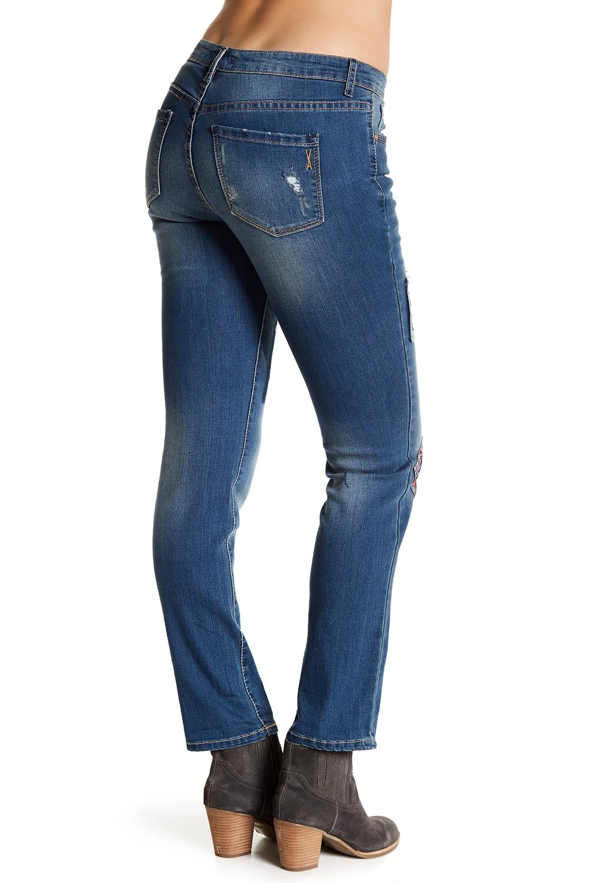 Vintage America Bestie Embellished Embroidered Patch Straight Leg Jeans in  Blue | Lyst