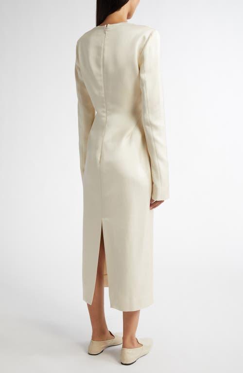 TOTEME Lean Long Sleeve Satin Midi Dress in Natural | Lyst