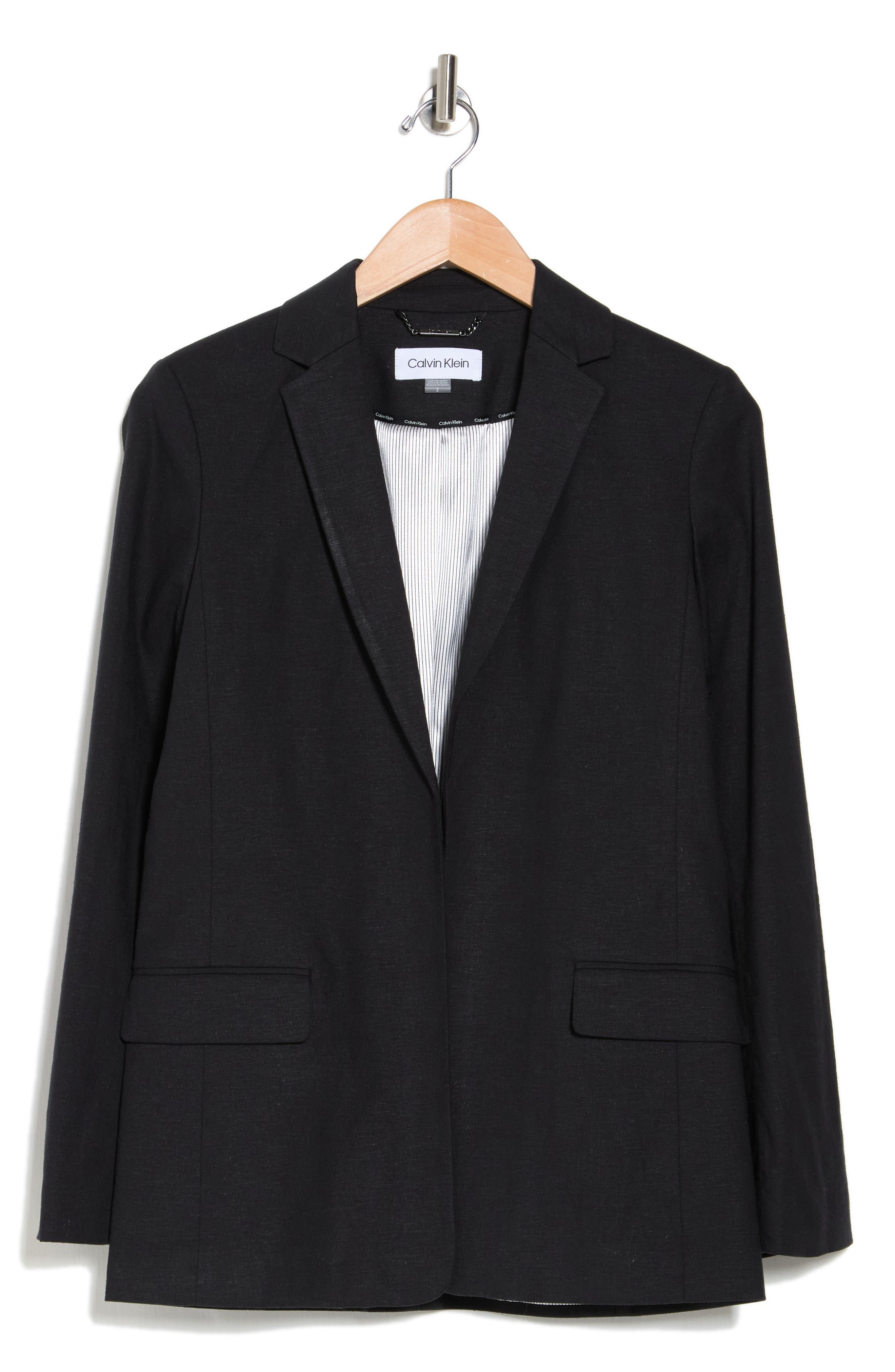 Calvin Klein Open Front Linen Blend Blazer in Black | Lyst