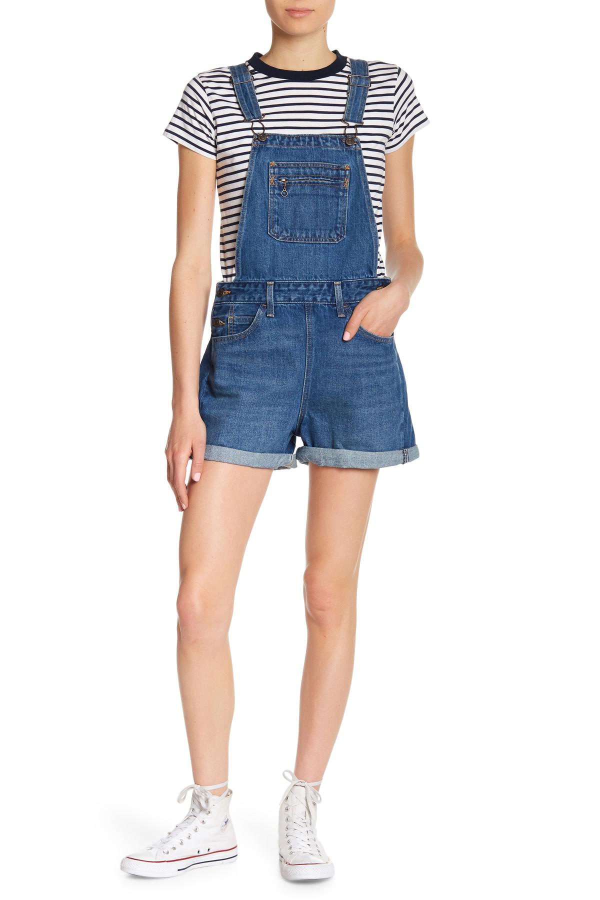 orange and blue overalls shorts