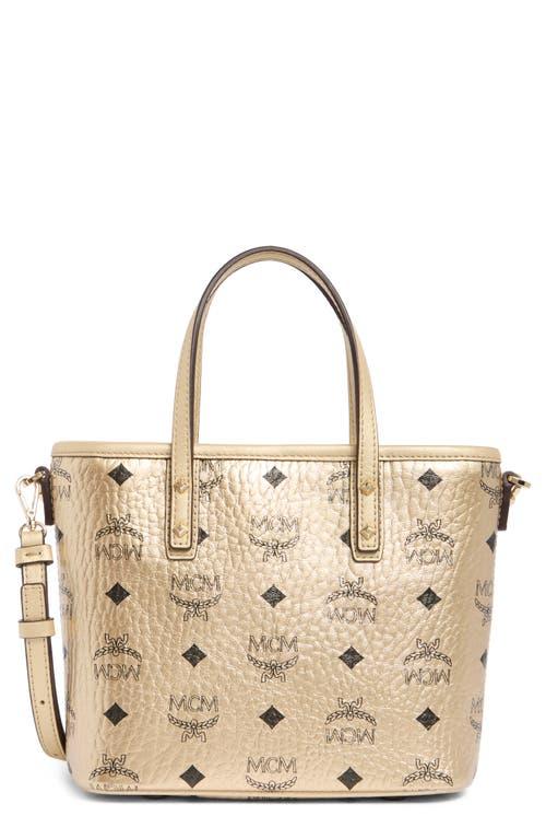 MCM Aren Visetos Metallic Convertible Top Handle Bag in Natural Lyst