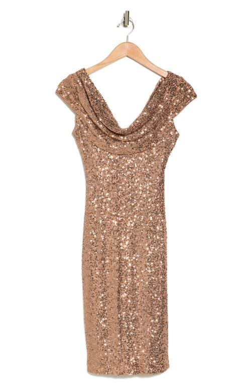 Vince Camuto Sequin Cowl Neck Cap Sleeve Cocktail Dress in Brown | Lyst