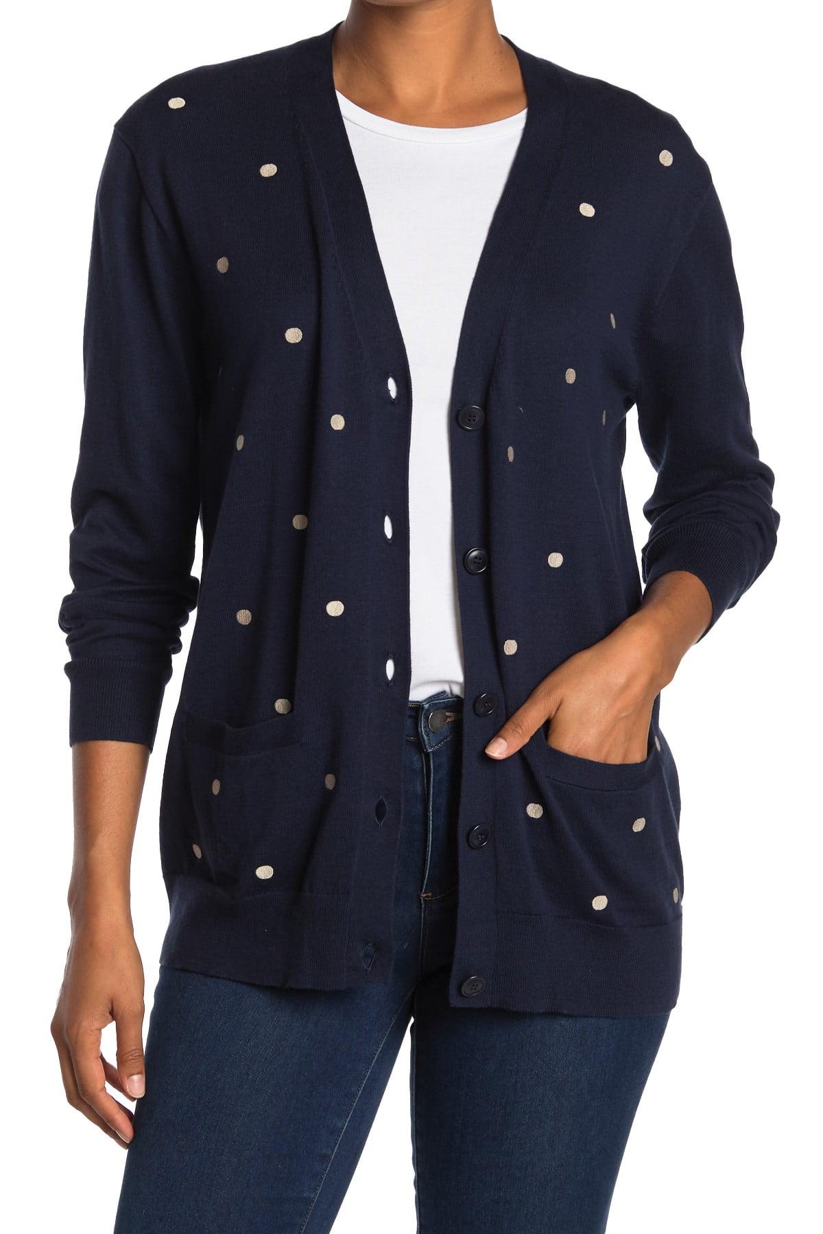 J.Crew Cotton Rack Boyfriend Dots Cardigan in Navy Natural Dot (Blue