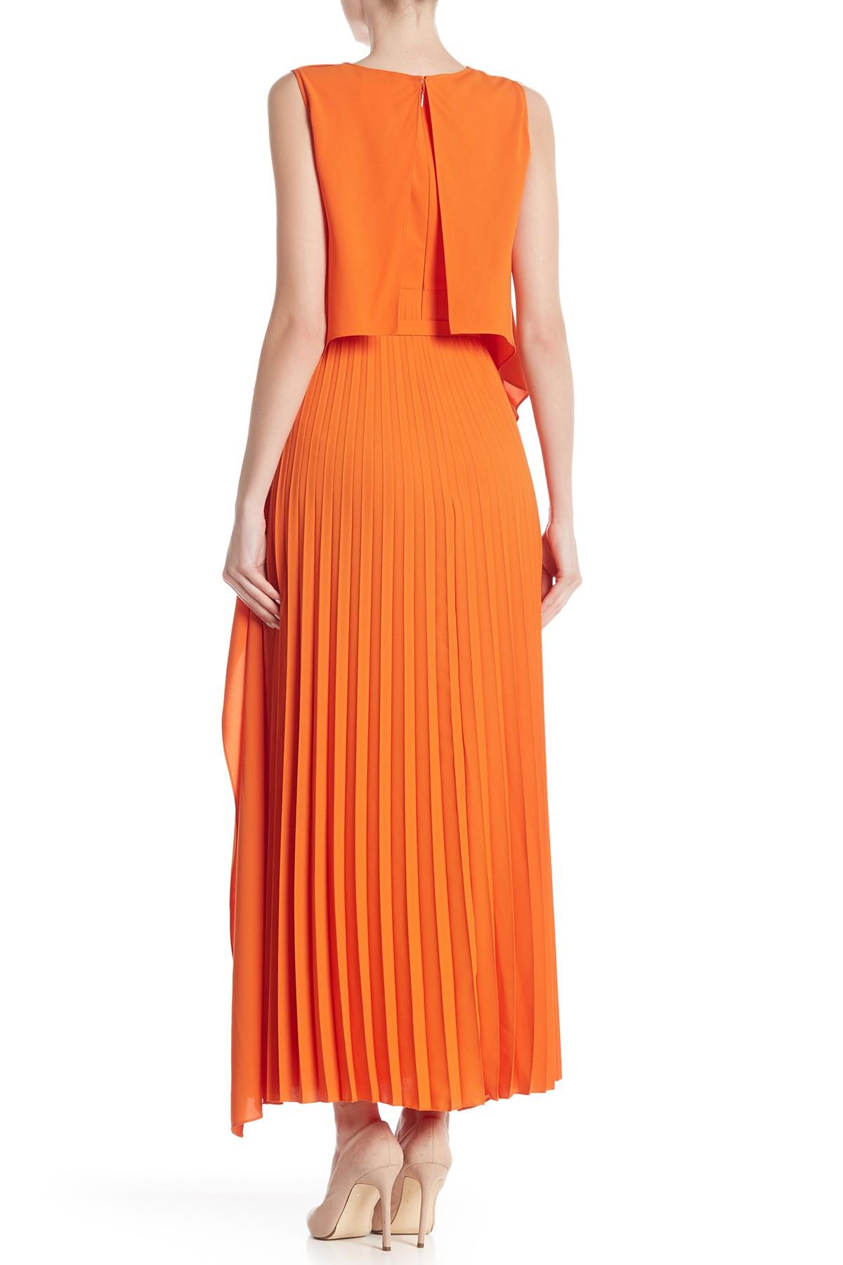 orange pleated maxi dress