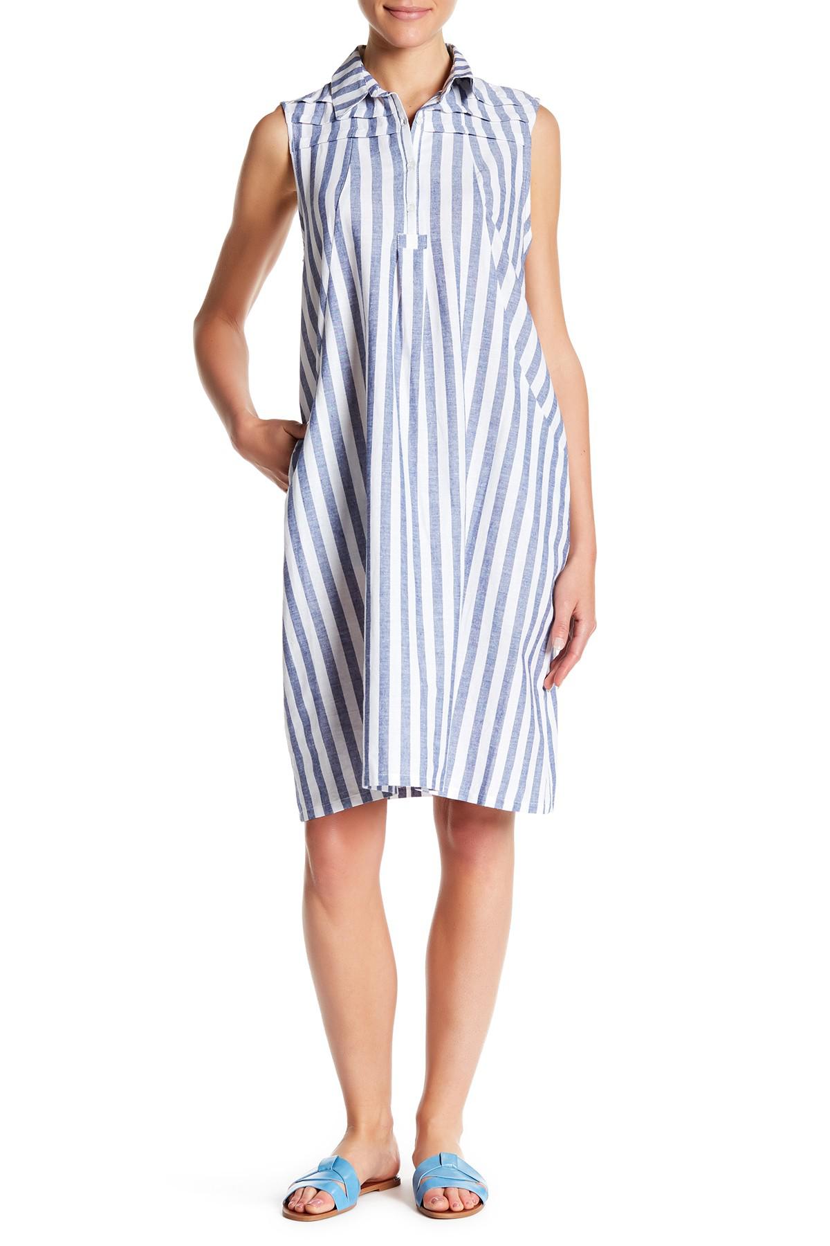 HOPE AND HARLOW Striped Print Linen Dress in White | Lyst