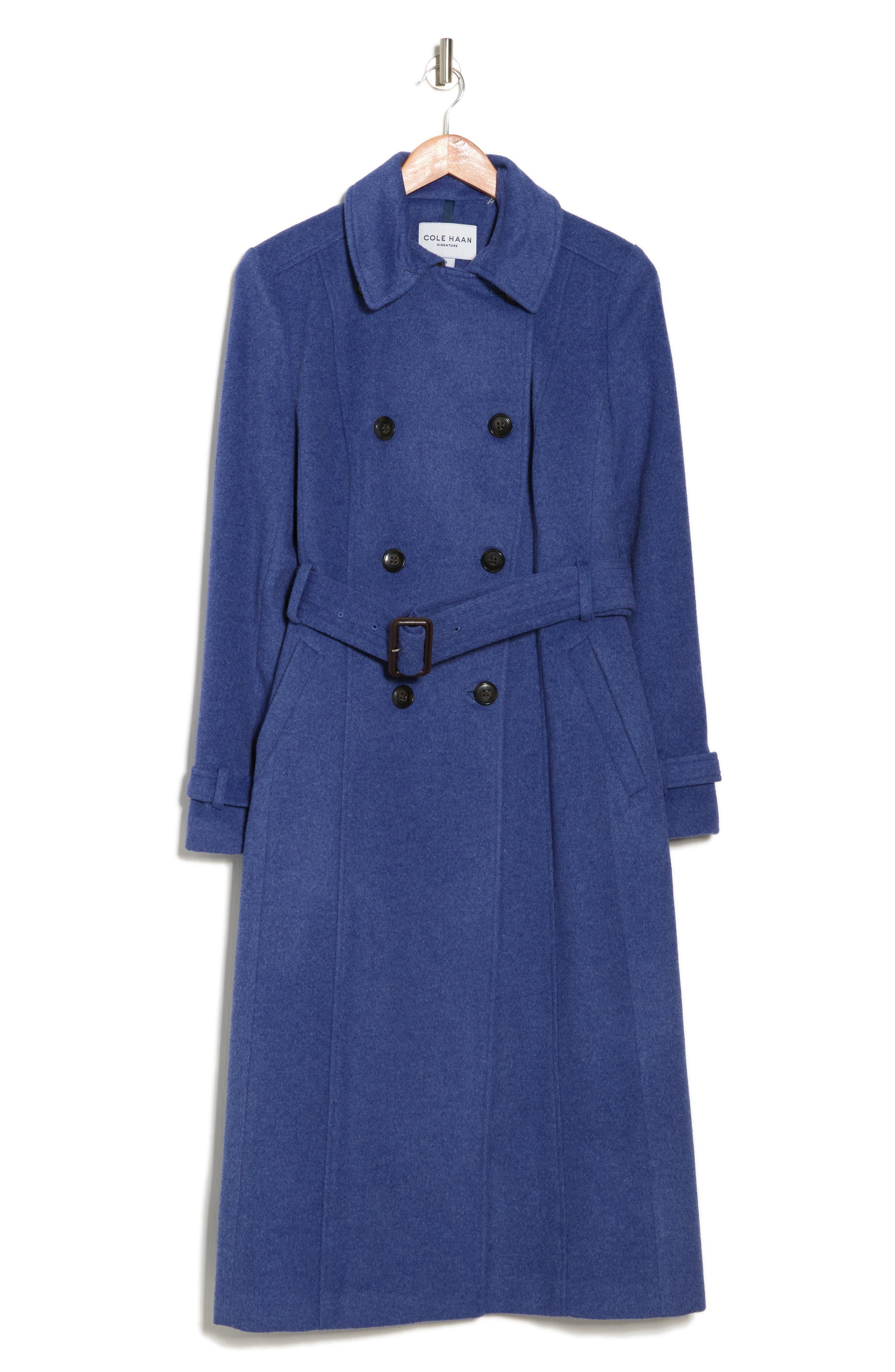 Cole Haan Slick Belted Double Breasted Trench Coat In Denim At