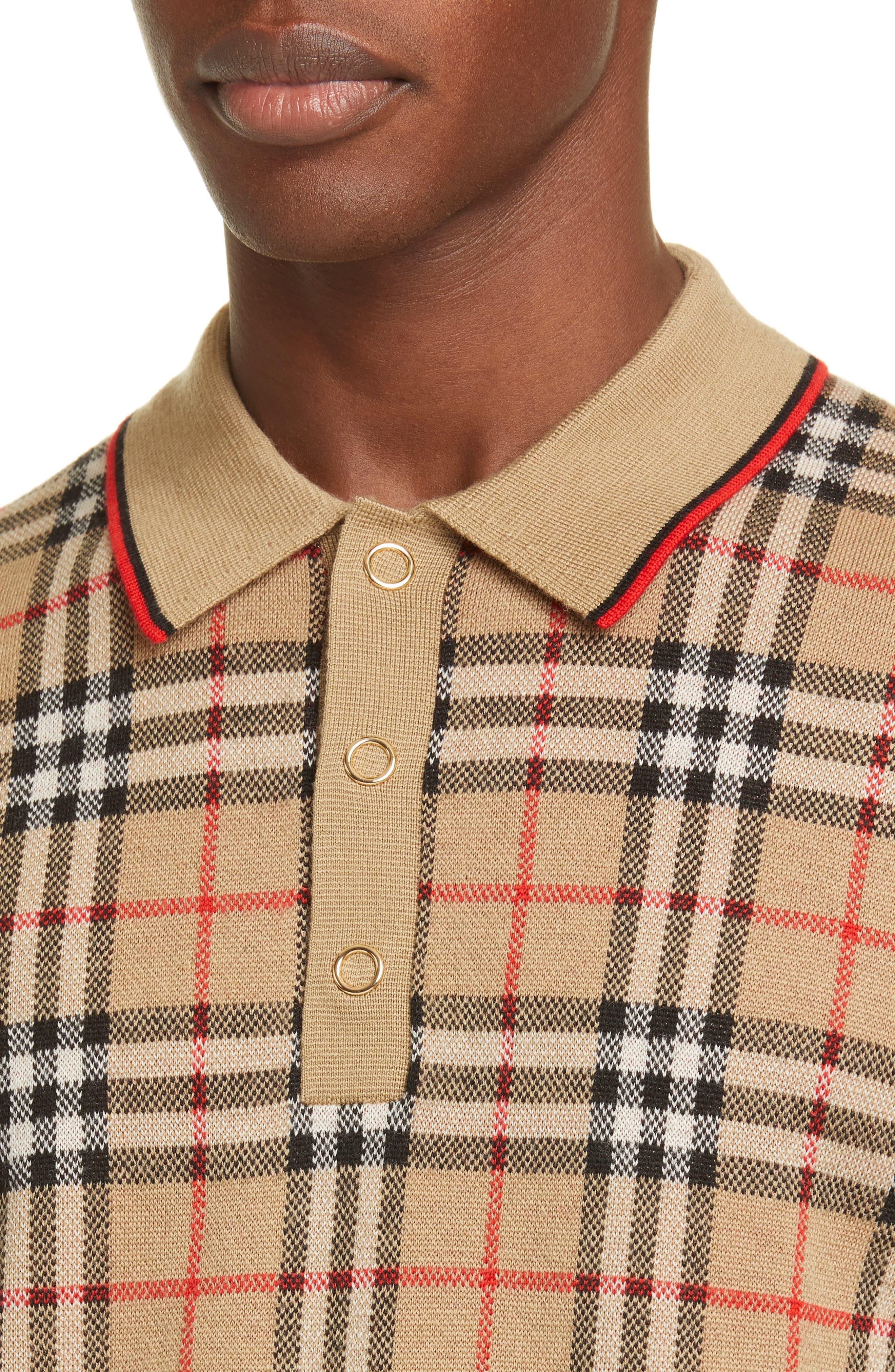 Burberry Vintage Check Merino Wool Polo Shirt in Natural for Men 