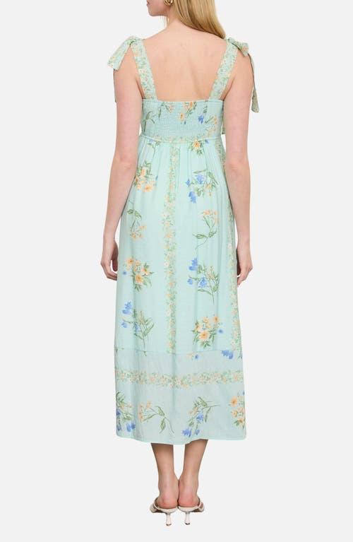 green emerald velvet dress Light Green Fruit Print Puff-Sleeve Midi Dress w/ Slit main image 1