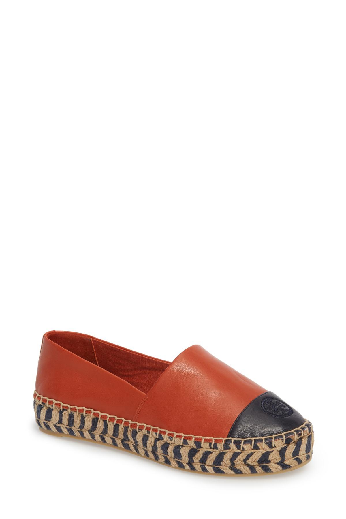 Tory Burch Leather Color Block Platform Espadrille in Red - Lyst