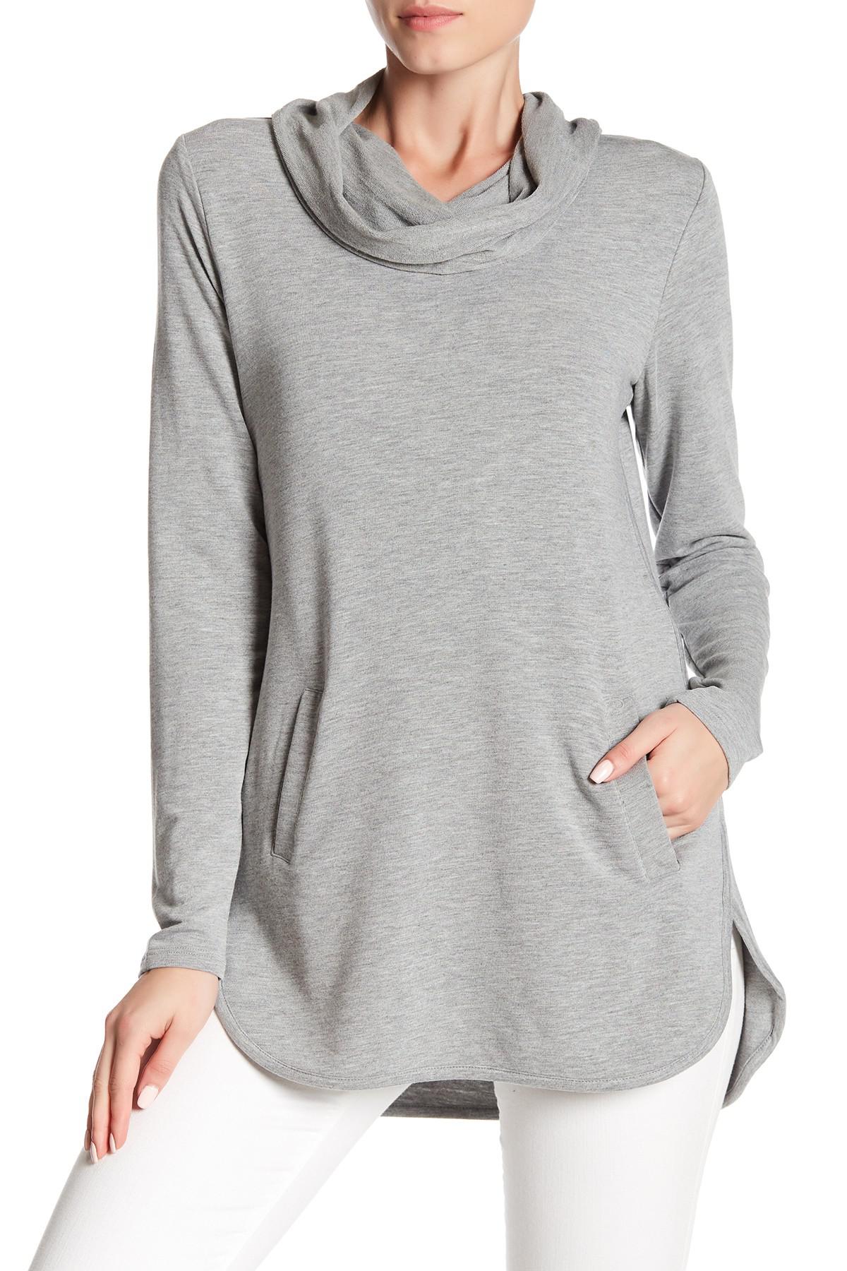 Synthetic Cowl Neck Pocket Tunic 