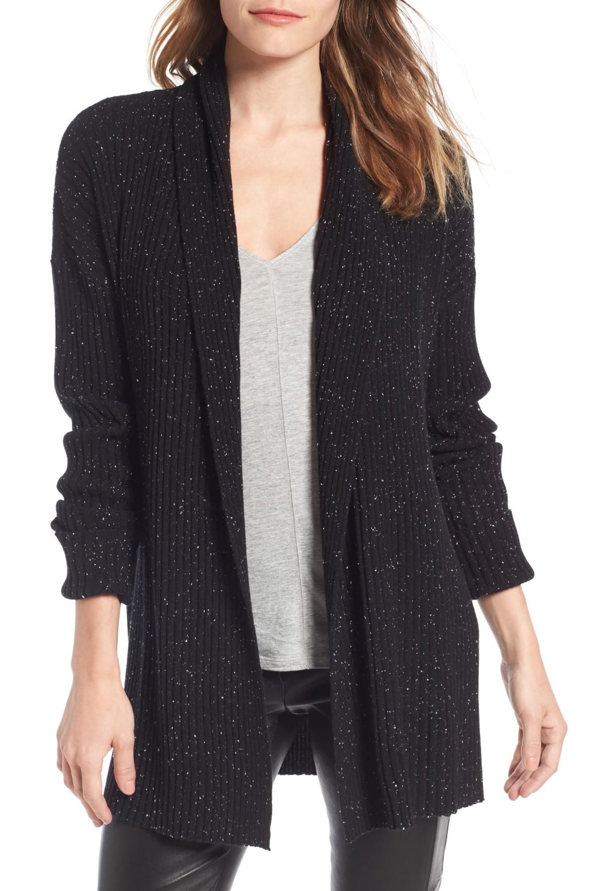 Nordstrom Rib Knit Cashmere Cardigan in Black Lyst