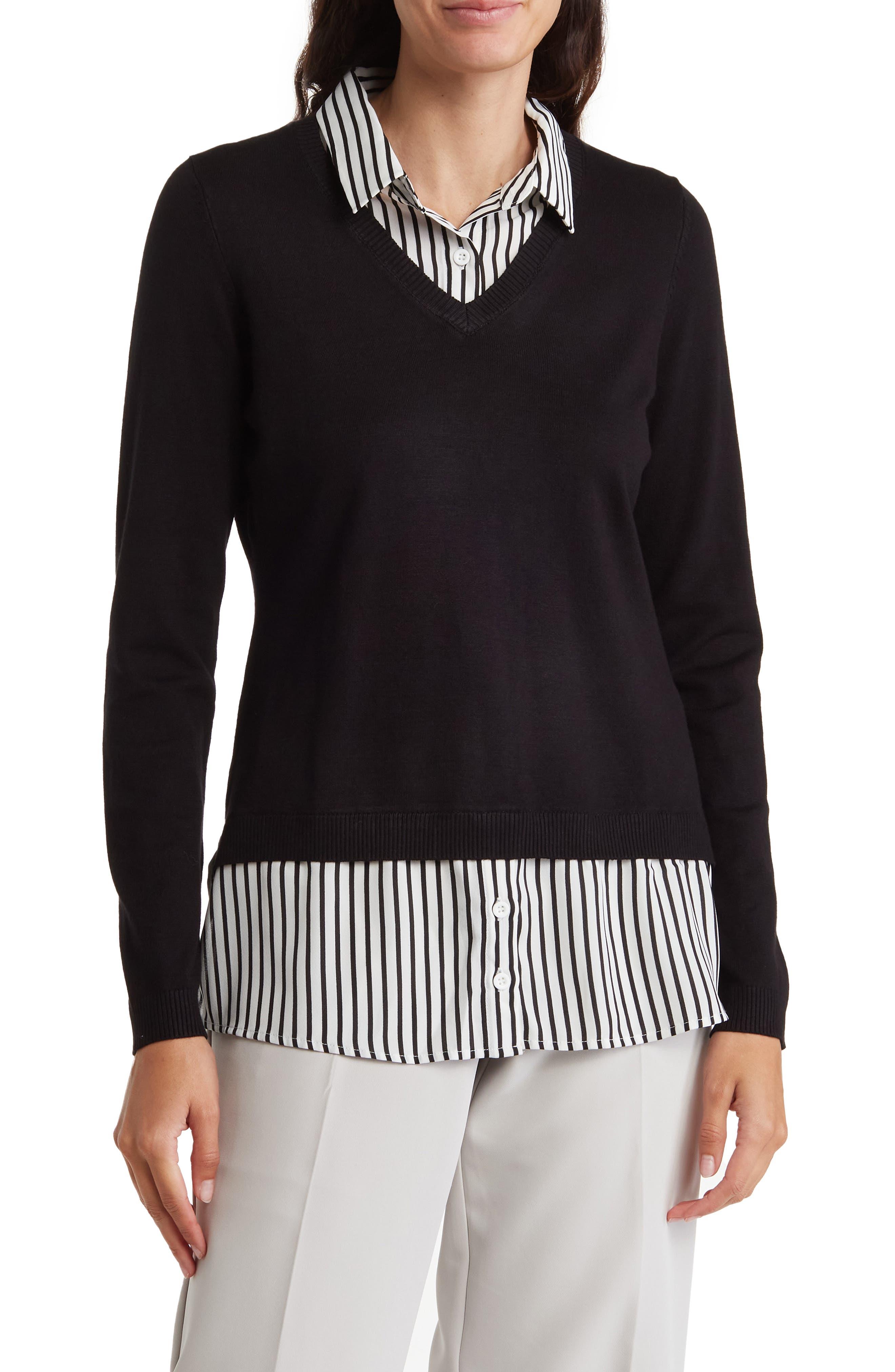 Adrianna Papell Shirttail Twofer Sweater in Black | Lyst