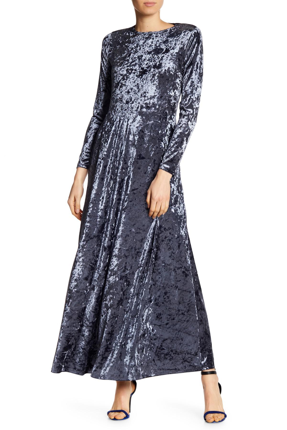 crushed velvet maxi dress long sleeve